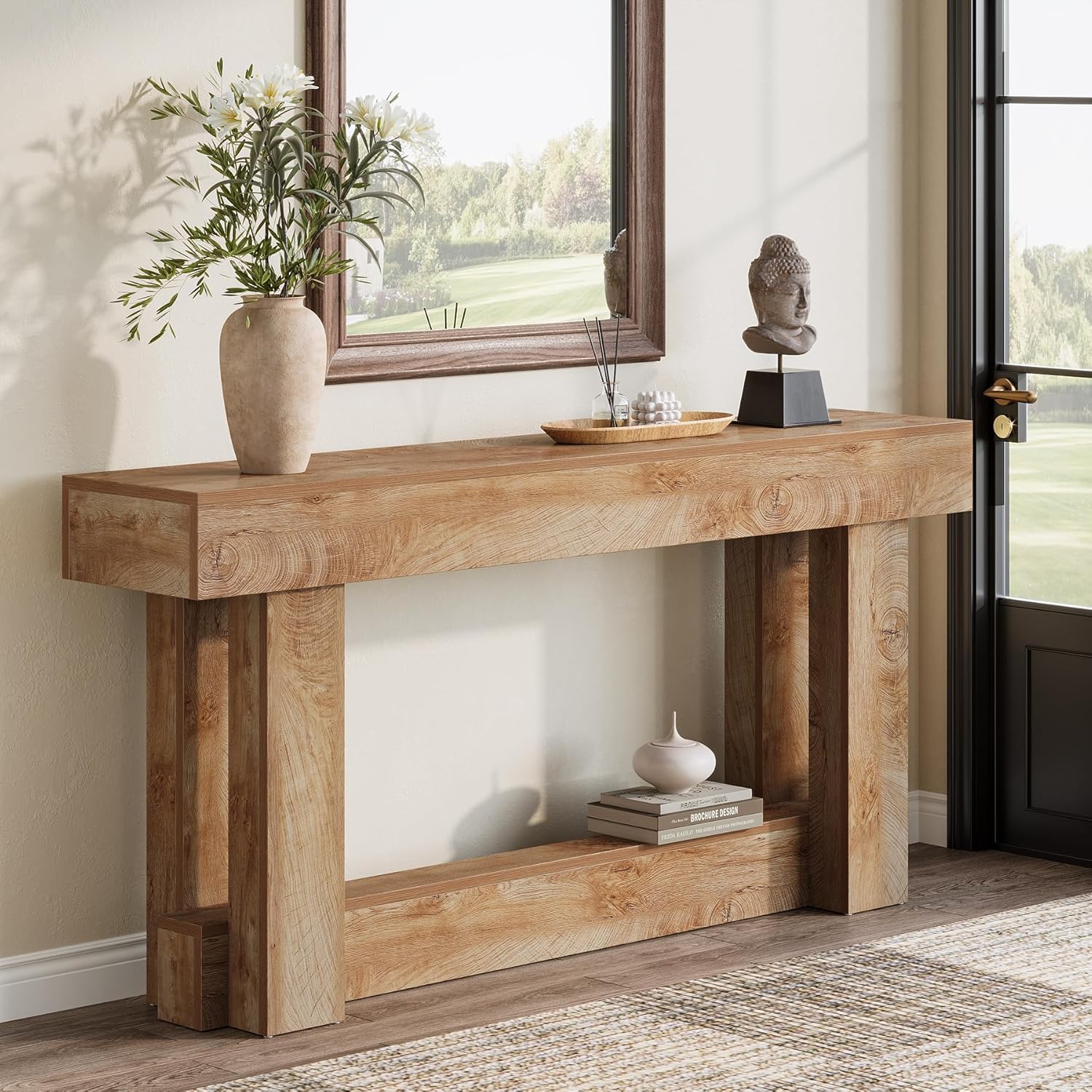 62.99 Inch Wood Console Table, 2-Tier Narrow Long Farmhouse Entryway Table