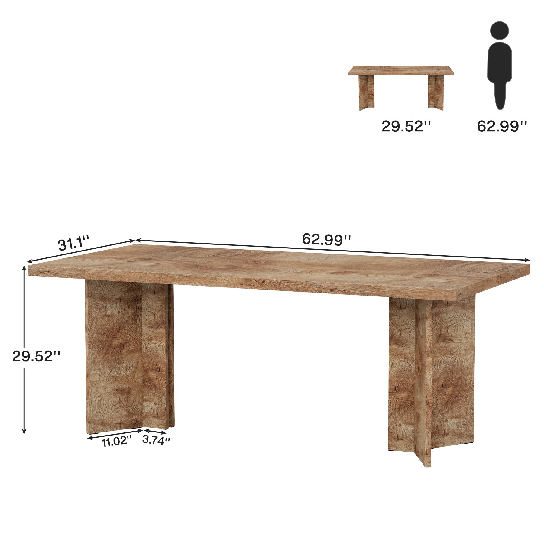 63" Wood Executive Desk, Farmhouse Computer Desk with Large Tabletop