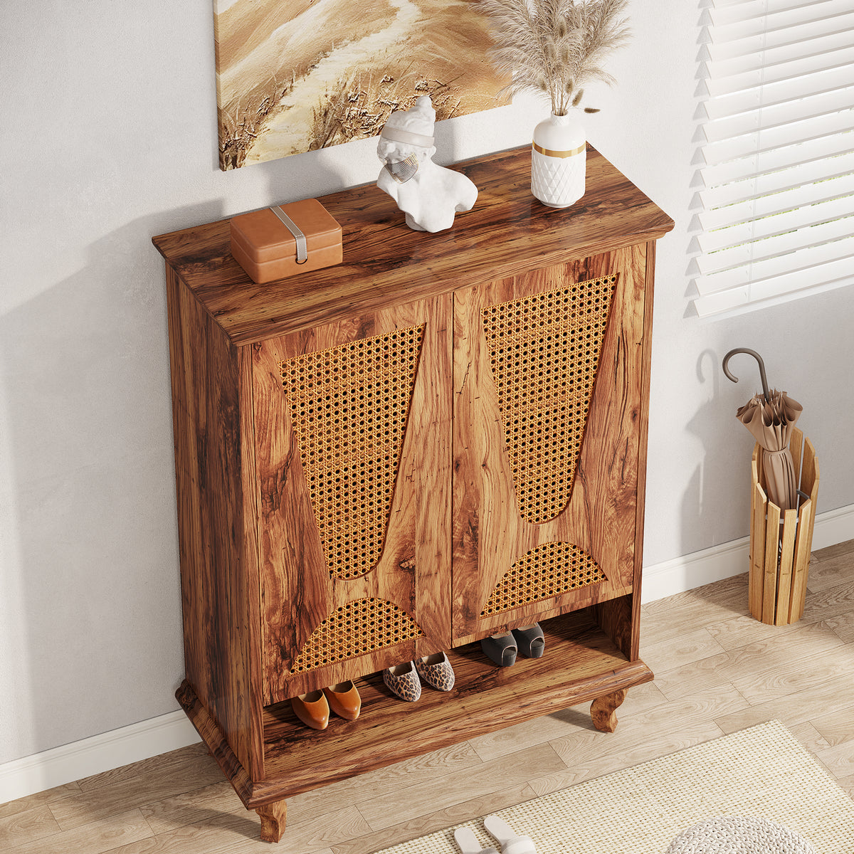 Tribesigns Rattan Shoe Cabinet, 5-Tier Hidden Shoe Storage for Entryway