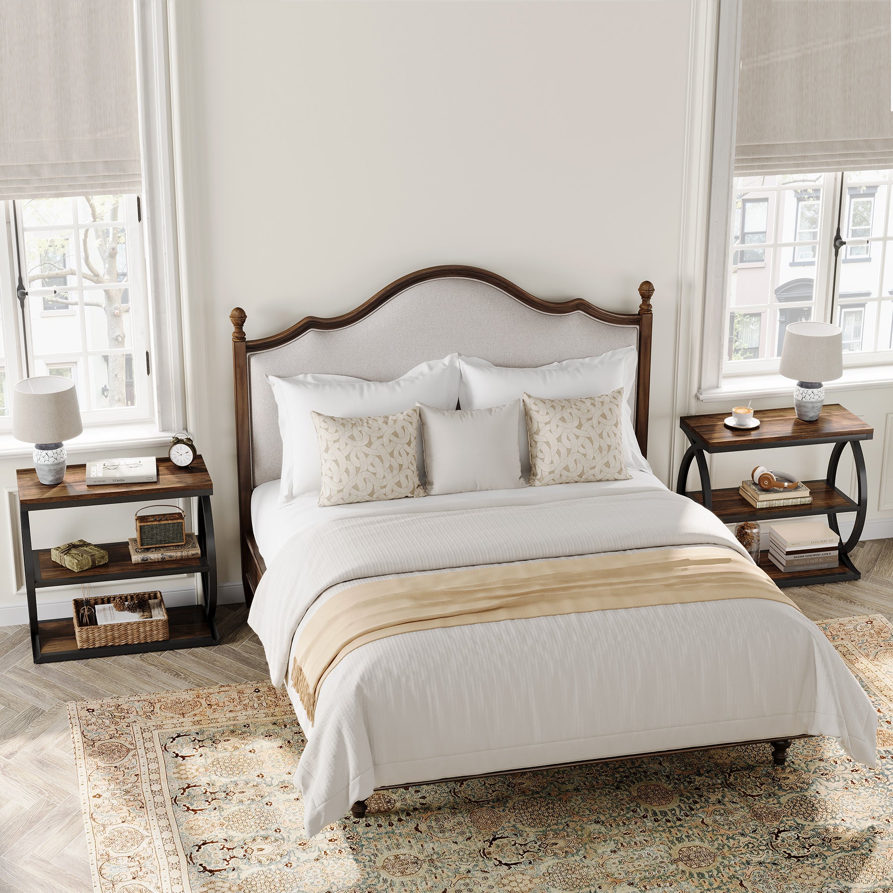 23.62" Rustic Brown Narrow End Table, 3-Tier Industrial Wood & Metal Side Table for Small Space