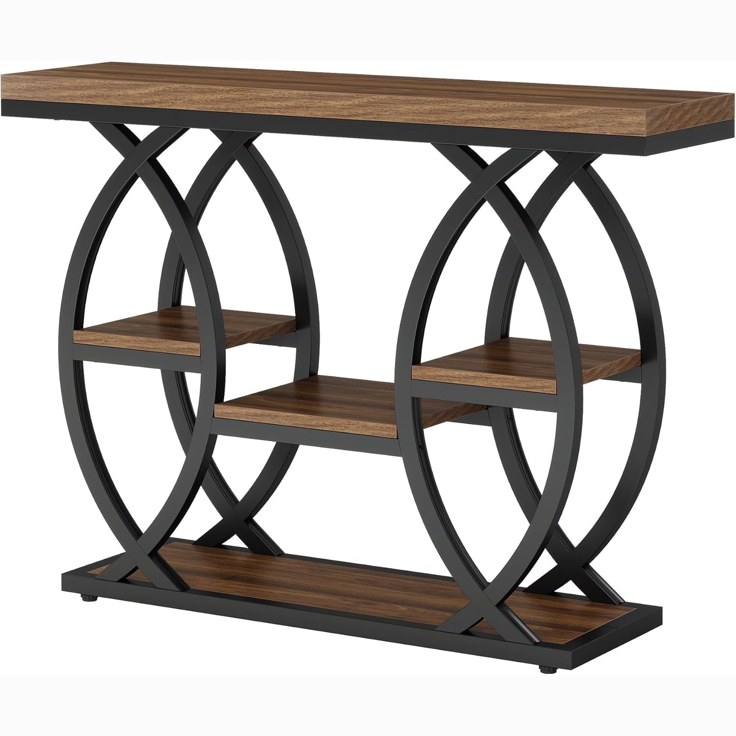 39.4" Industrial Console Table - 4-Tier Narrow Sofa Table with Metal Frame & Storage, Rustic Brown