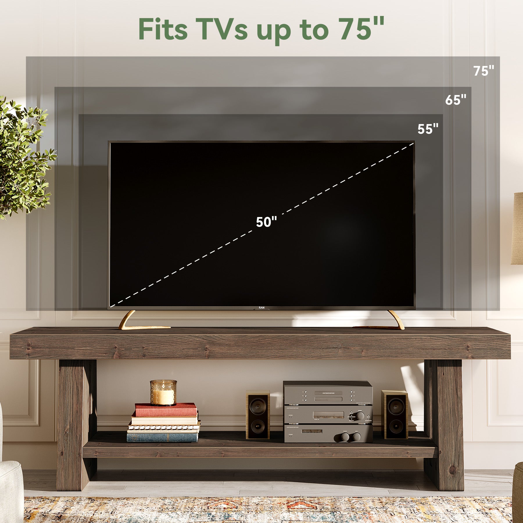 Tribesigns 63-Inch Solid Wood Farmhouse Bench with 2-Tier Open Shoe Storage