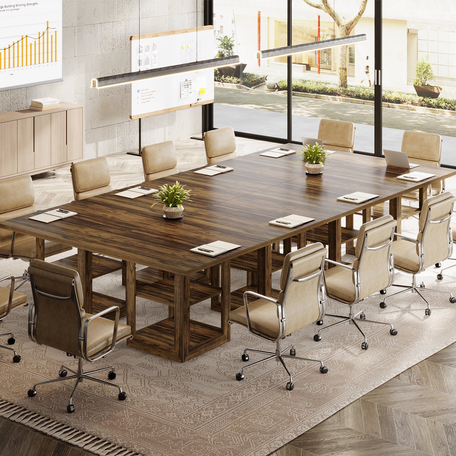 Tribesigns 31.5" Square Conference Table for 4, Compact Meeting Table with Storage Shelf