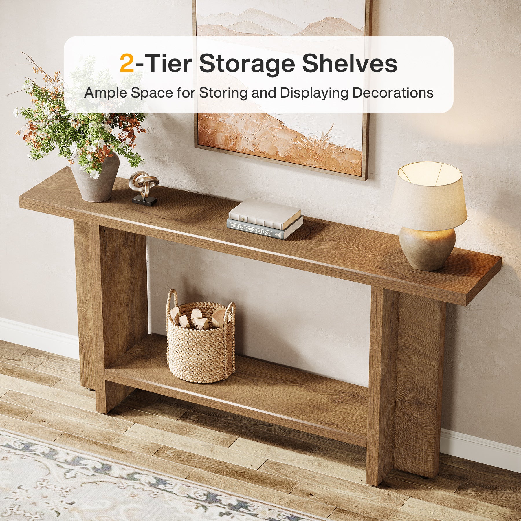 Tribesigns 59" Console Table, Farmhouse Sofa & Hallway Table with Double Storage