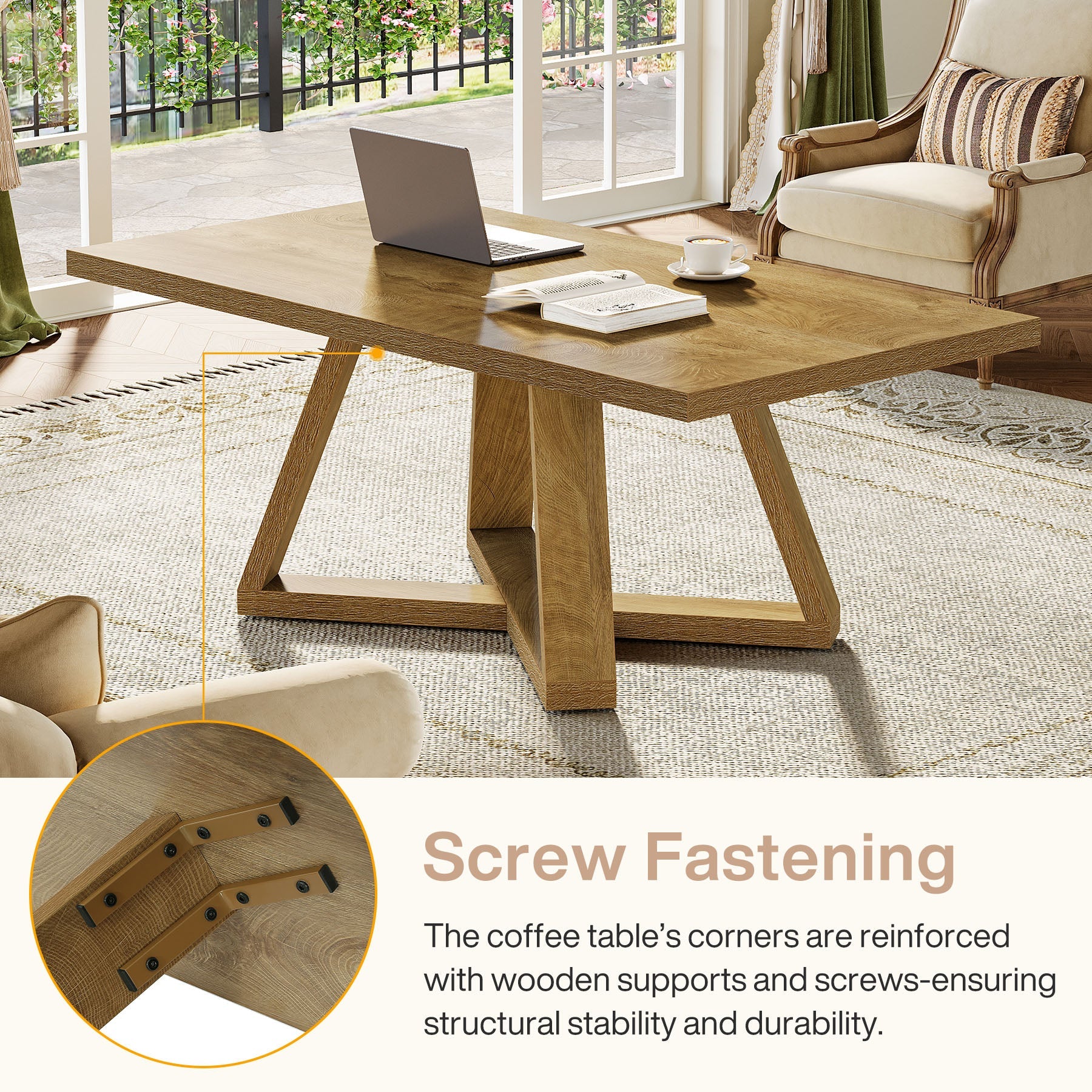 Tribesigns 47" Rectangle Coffee Table, Farmhouse Wooden Accent Table for Small Spaces