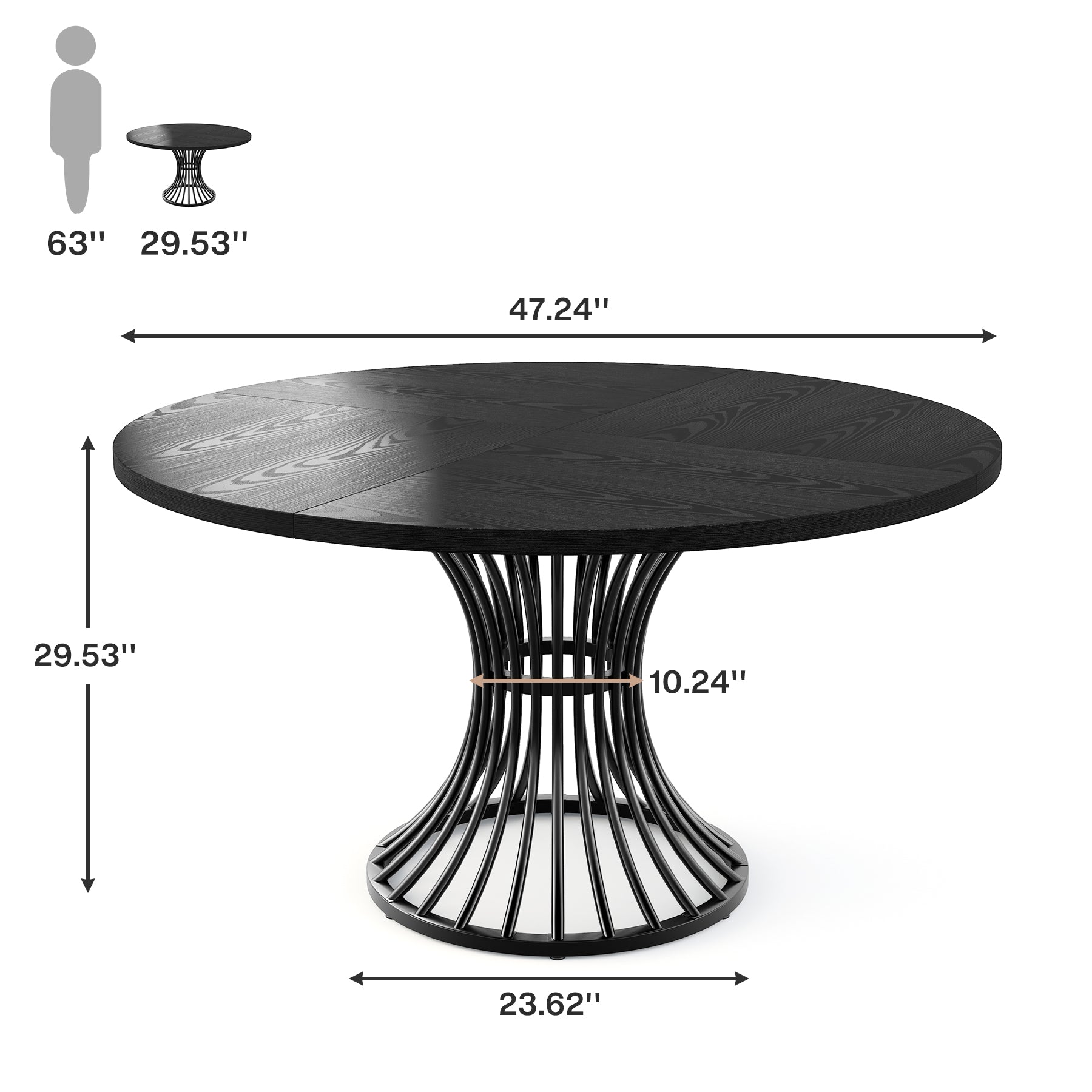 Tribesigns 47.2-Inch Round Dining Table for 4-6, Farmhouse Kitchen Table with Hourglass Metal Base