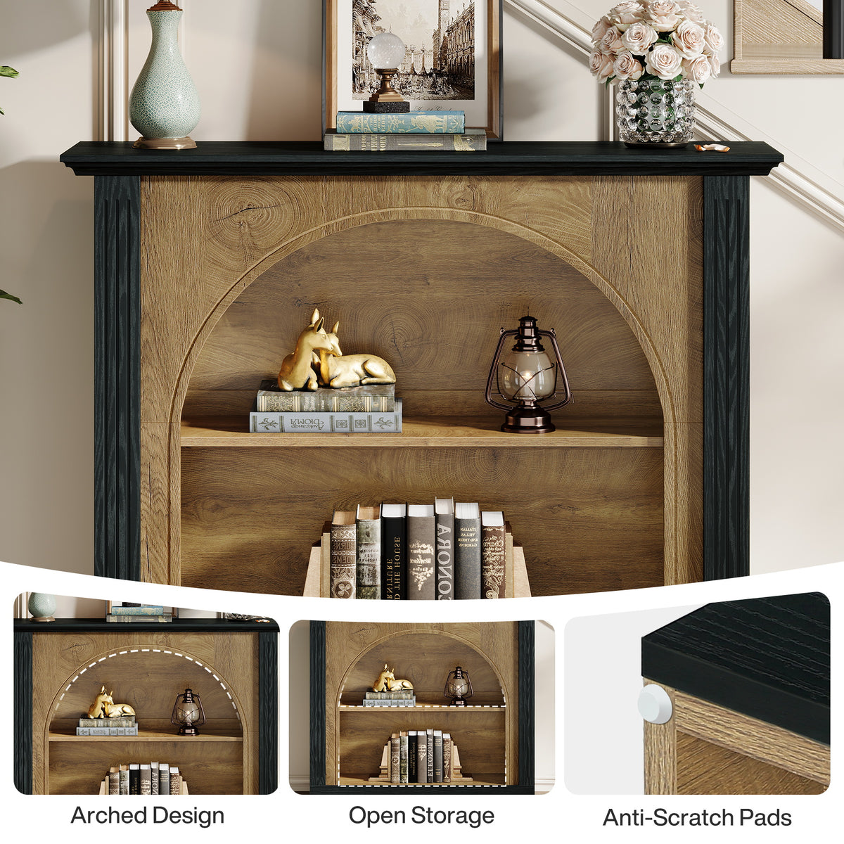 43.3 Inch Narrow Console Table with 3-Tier Storage and Semi-Open Design, Mid-Century Sofa Table for Living Room