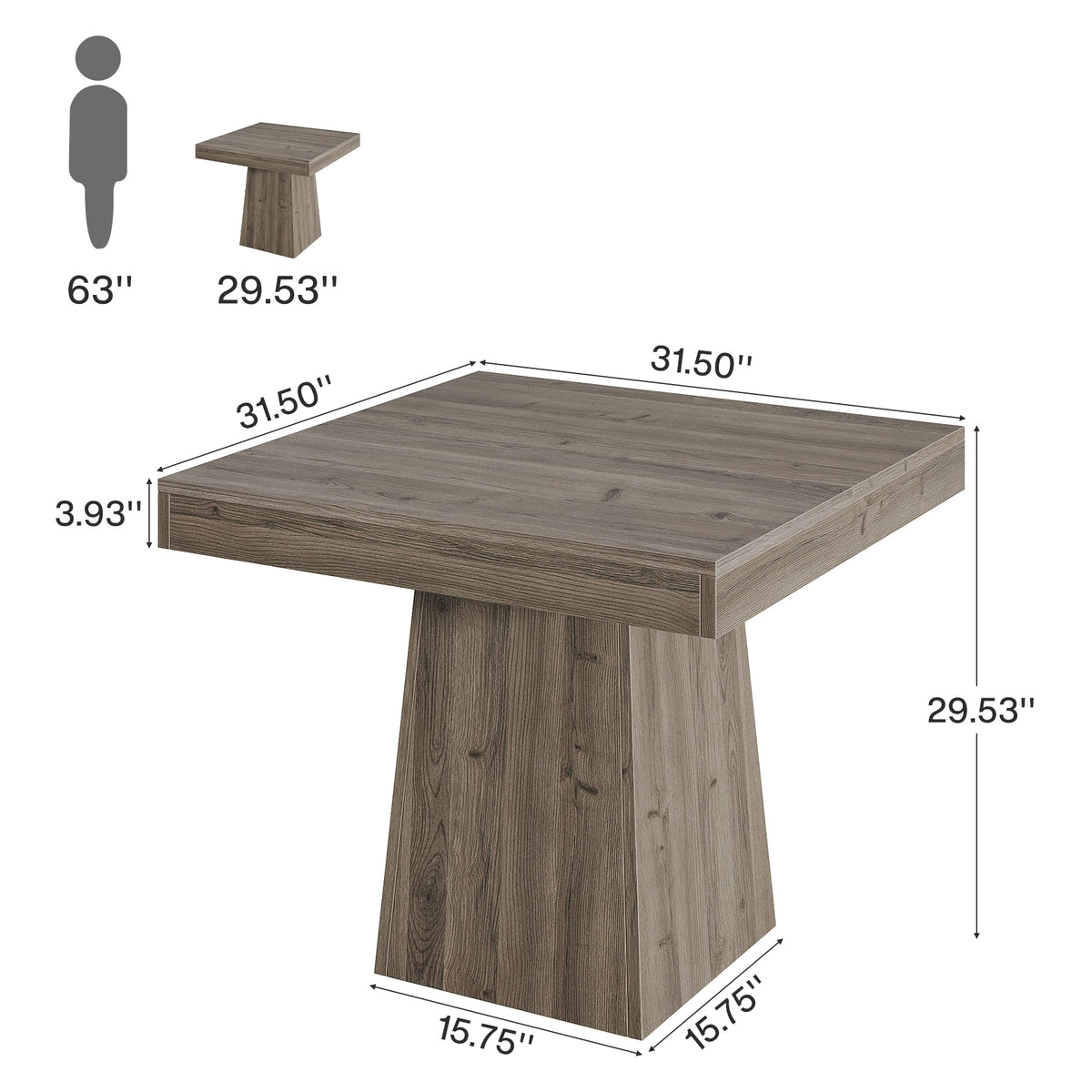Tribesigns 31.5-Inch Square Dining Table for 4 with Pedestal Base, Farmhouse Kitchen Table
