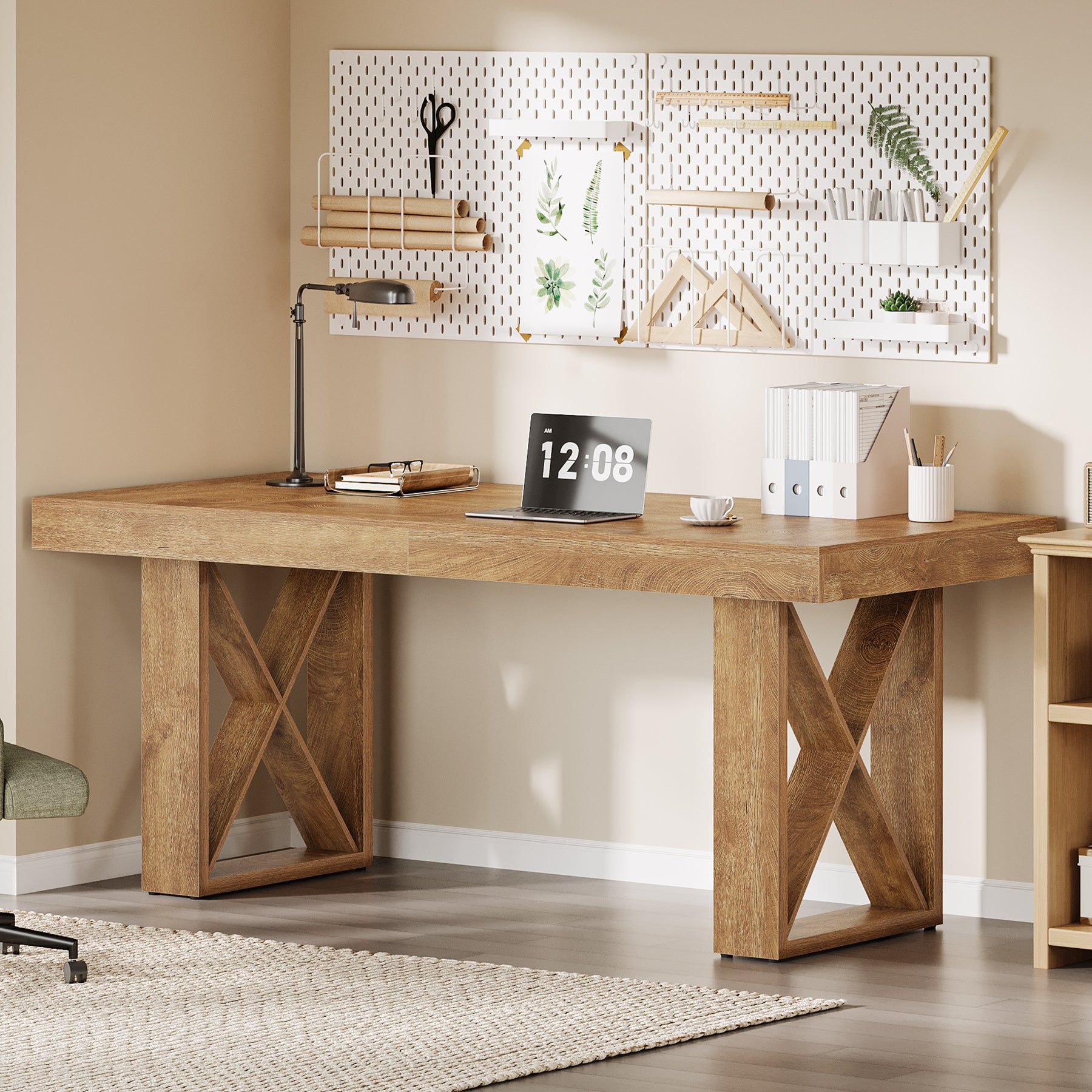 63 Inch Computer Desk with Thick Desktop, Writing Workstation for Home Office Study Room