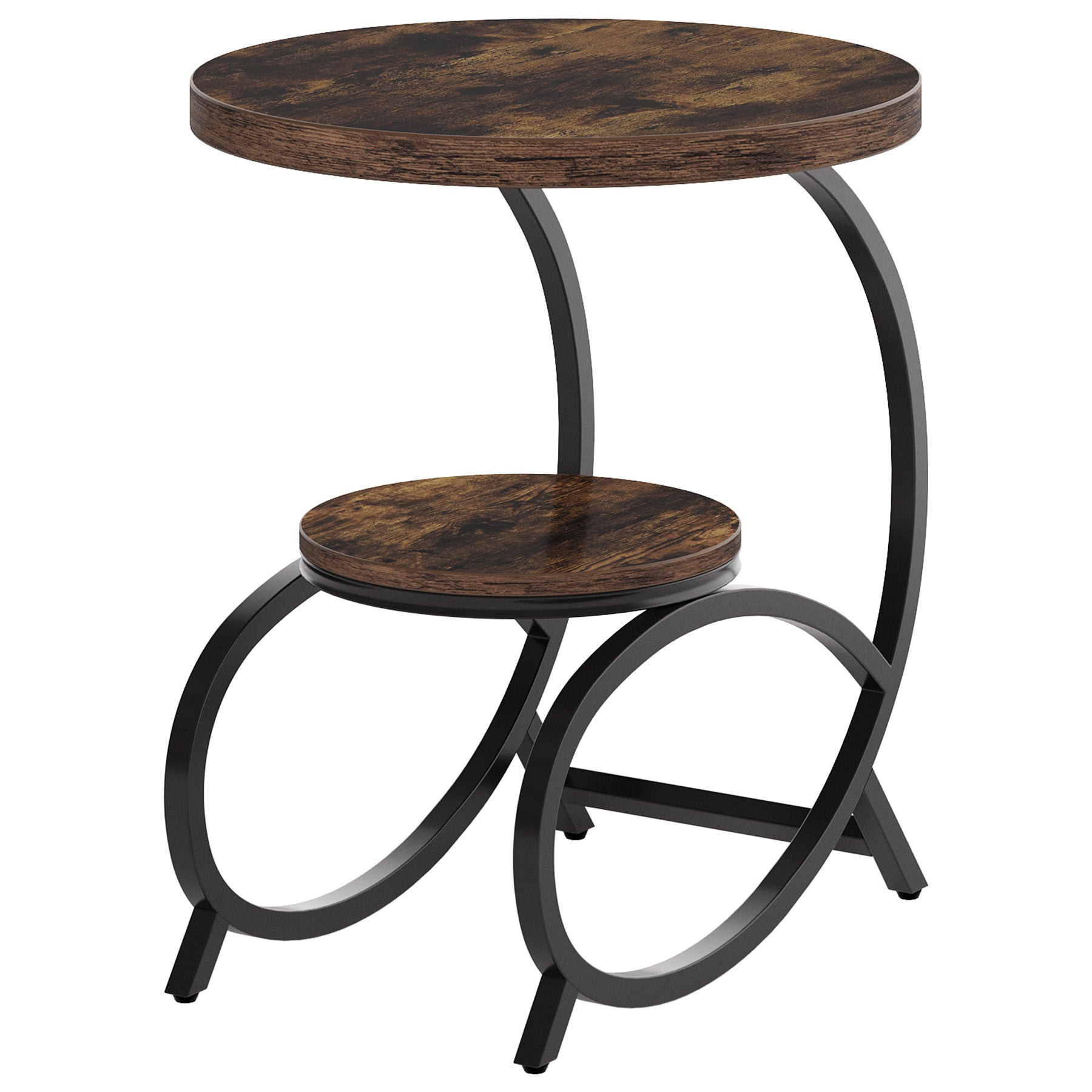 19.69 Inch C Shaped Side Table, 2 Tier Round End Table with Storage for Living Room