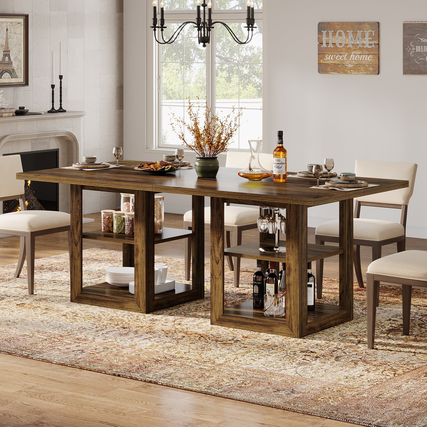 Tribesigns 31.5 Inch Square Dining Table for 4, Farmhouse Kitchen Table with Storage Shelf