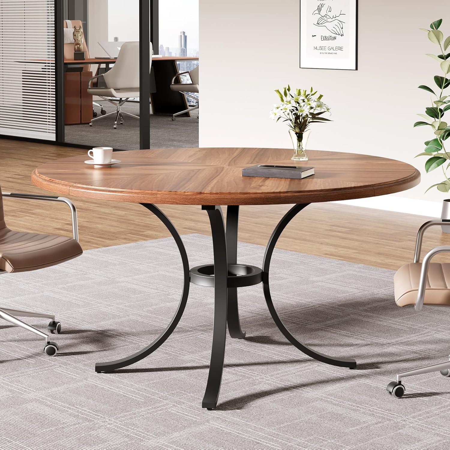 47" Round, Sturdy Metal-Base Conference Table