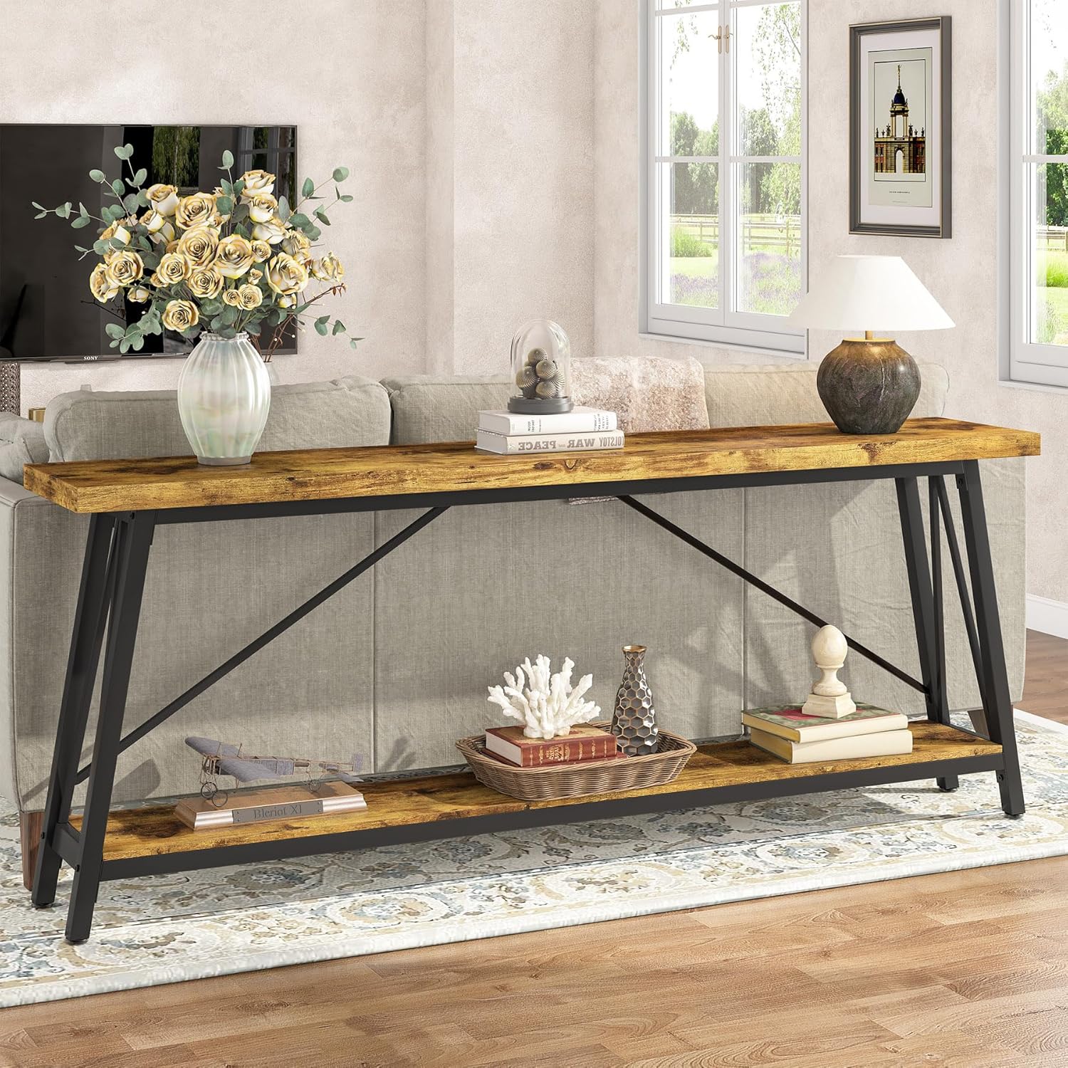 70.9" Extra-Long Console Table - Modern Sofa Table Behind Couch with Sturdy Metal Frame