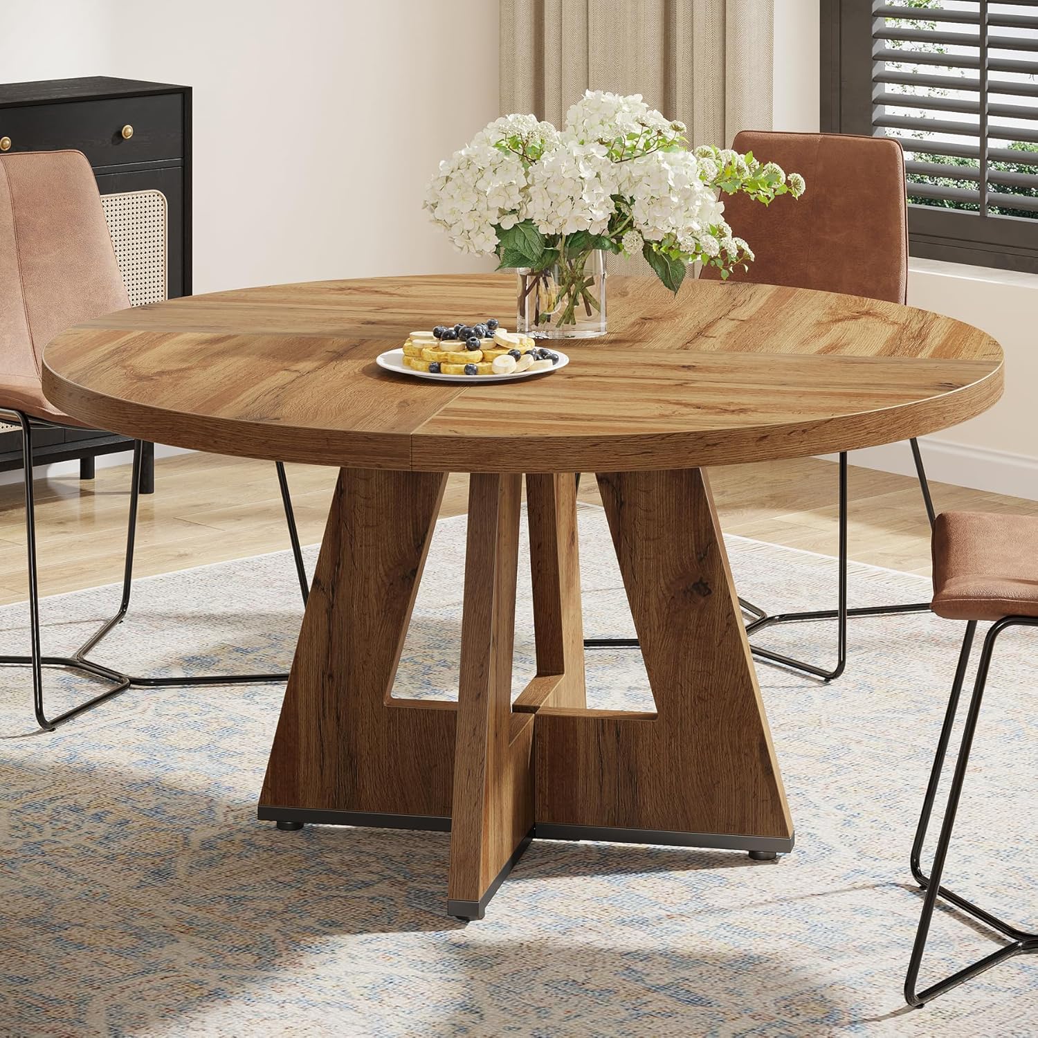 47-Inch Round Dining Table - Wood Kitchen Table for Dining Room and Living Room