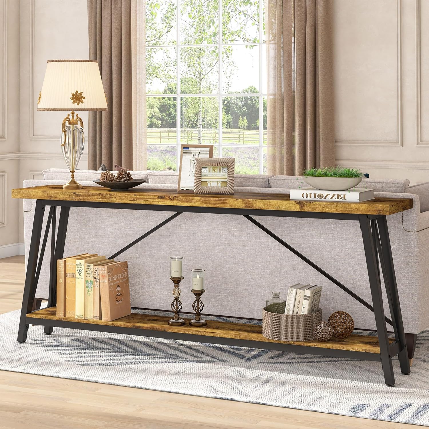 70.9" Extra-Long Console Table - Modern Sofa Table Behind Couch with Sturdy Metal Frame