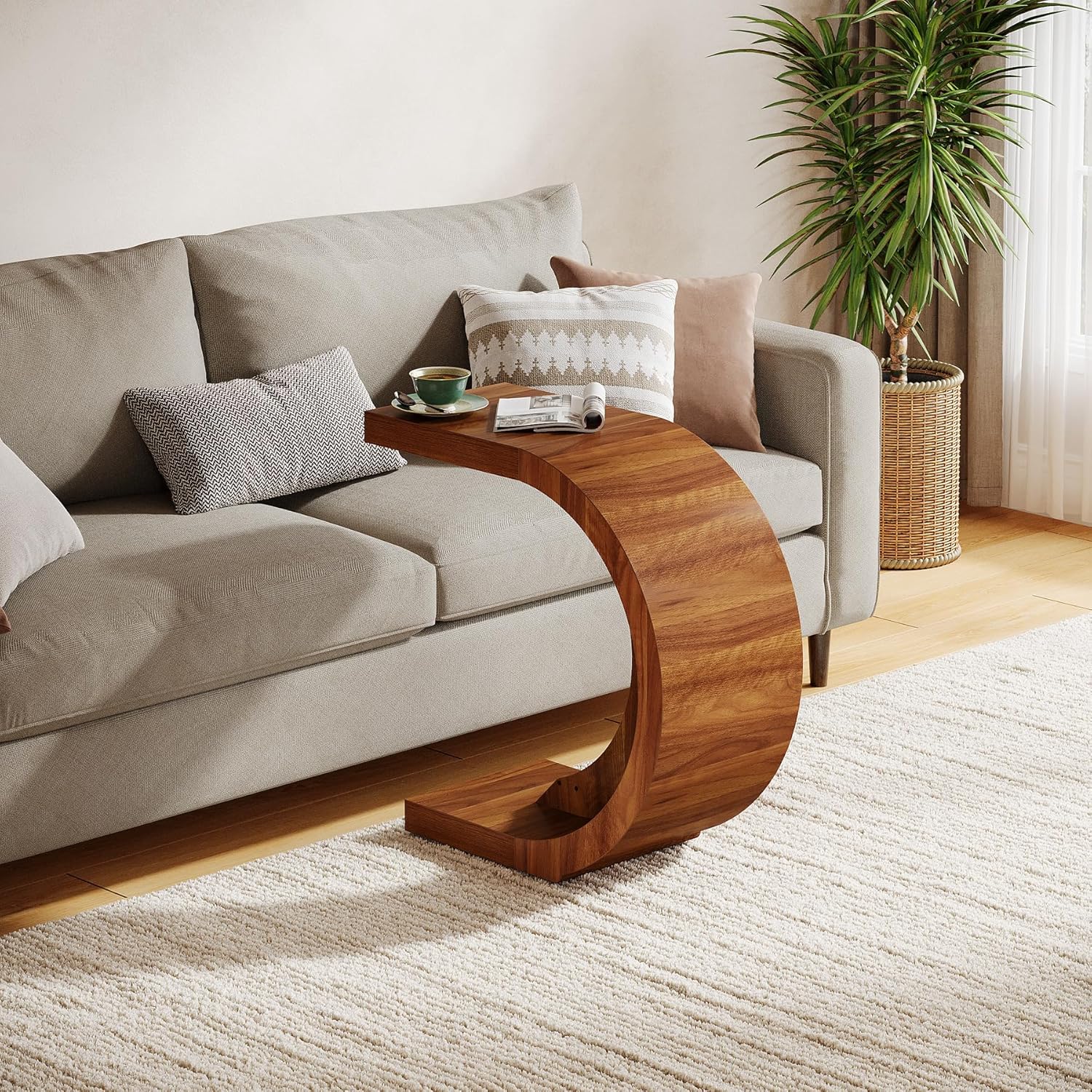 Modern C-Shape Side Table, Space-Saving End Table