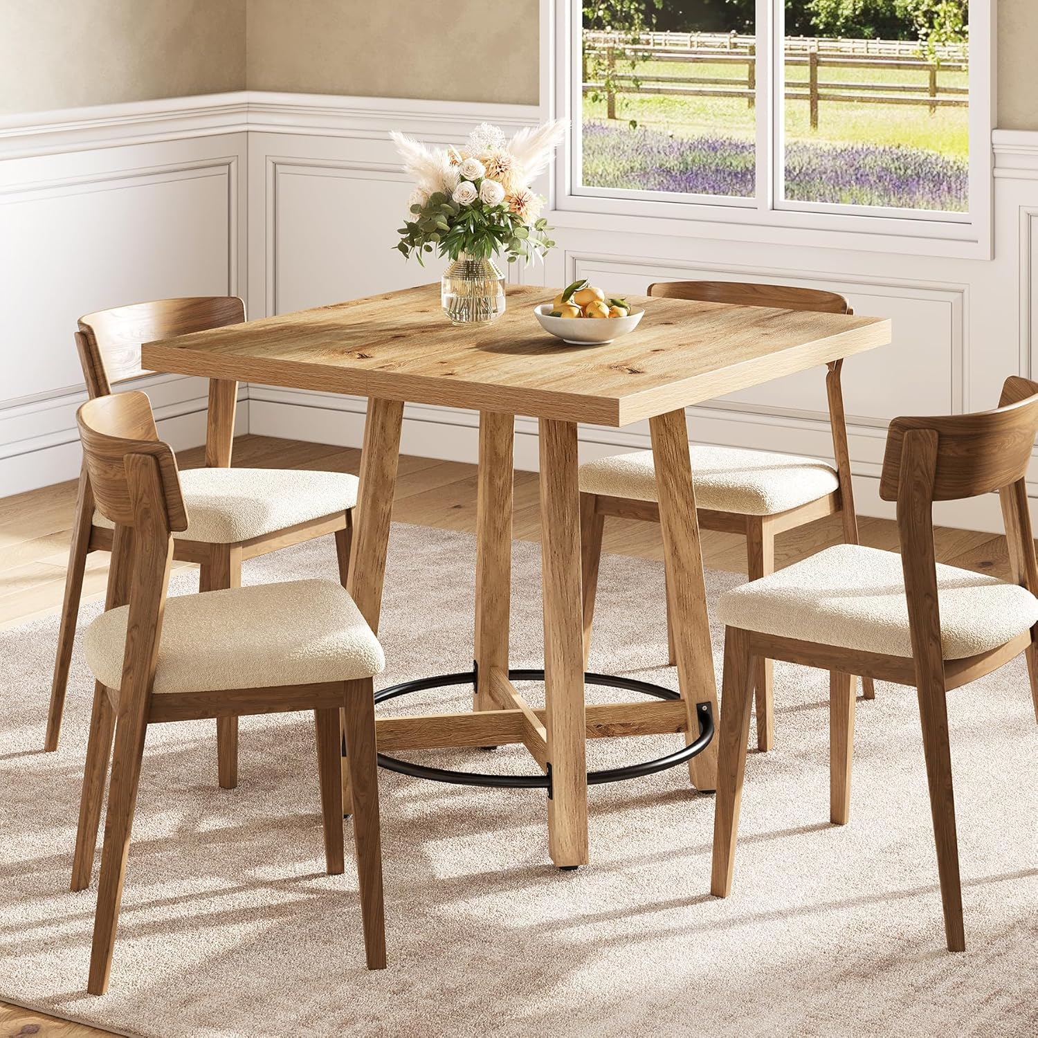 Mid-Century Square Dining Table, Compact Brown & Black Kitchen Table for 2-4