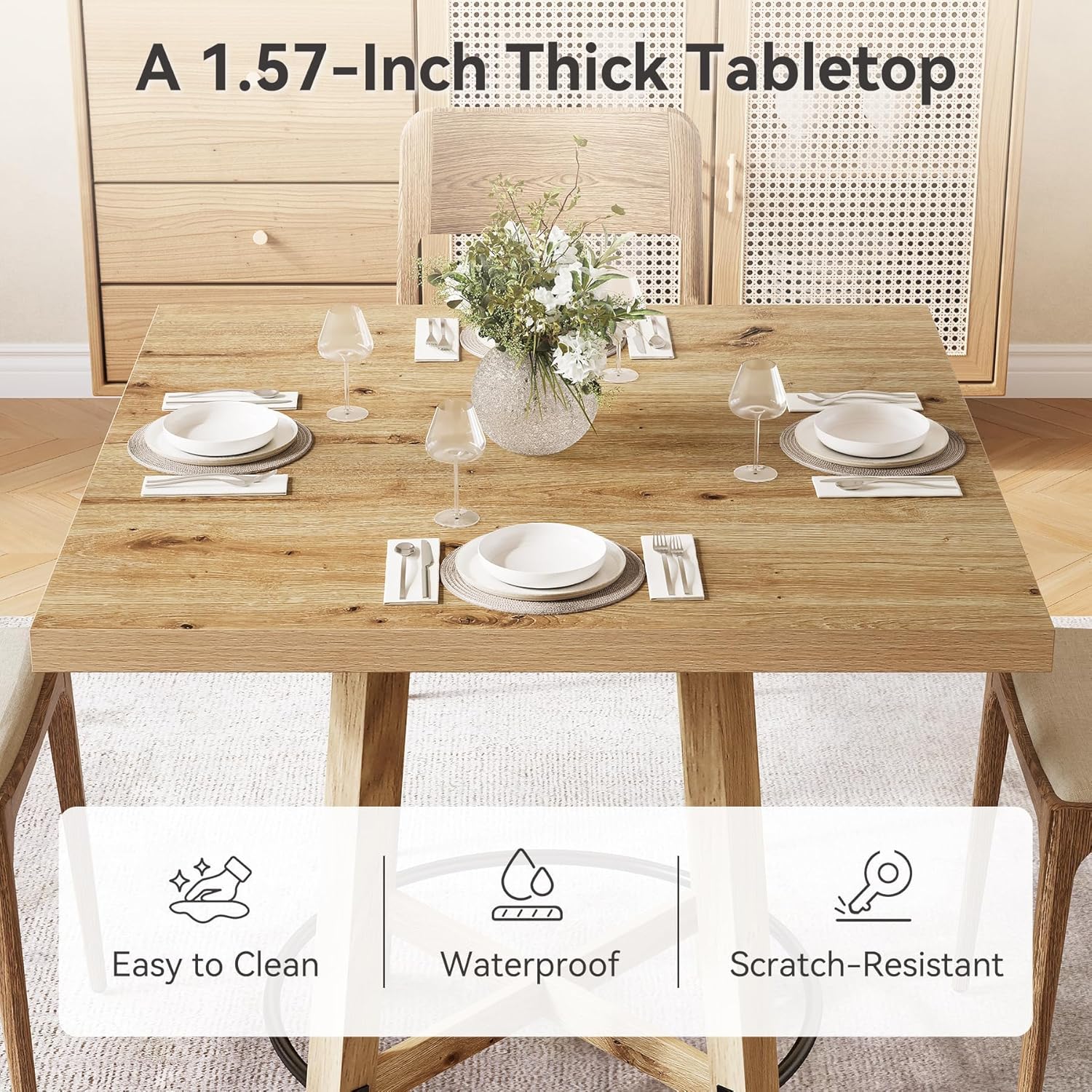 Mid-Century Square Dining Table, Compact Brown & Black Kitchen Table for 2-4