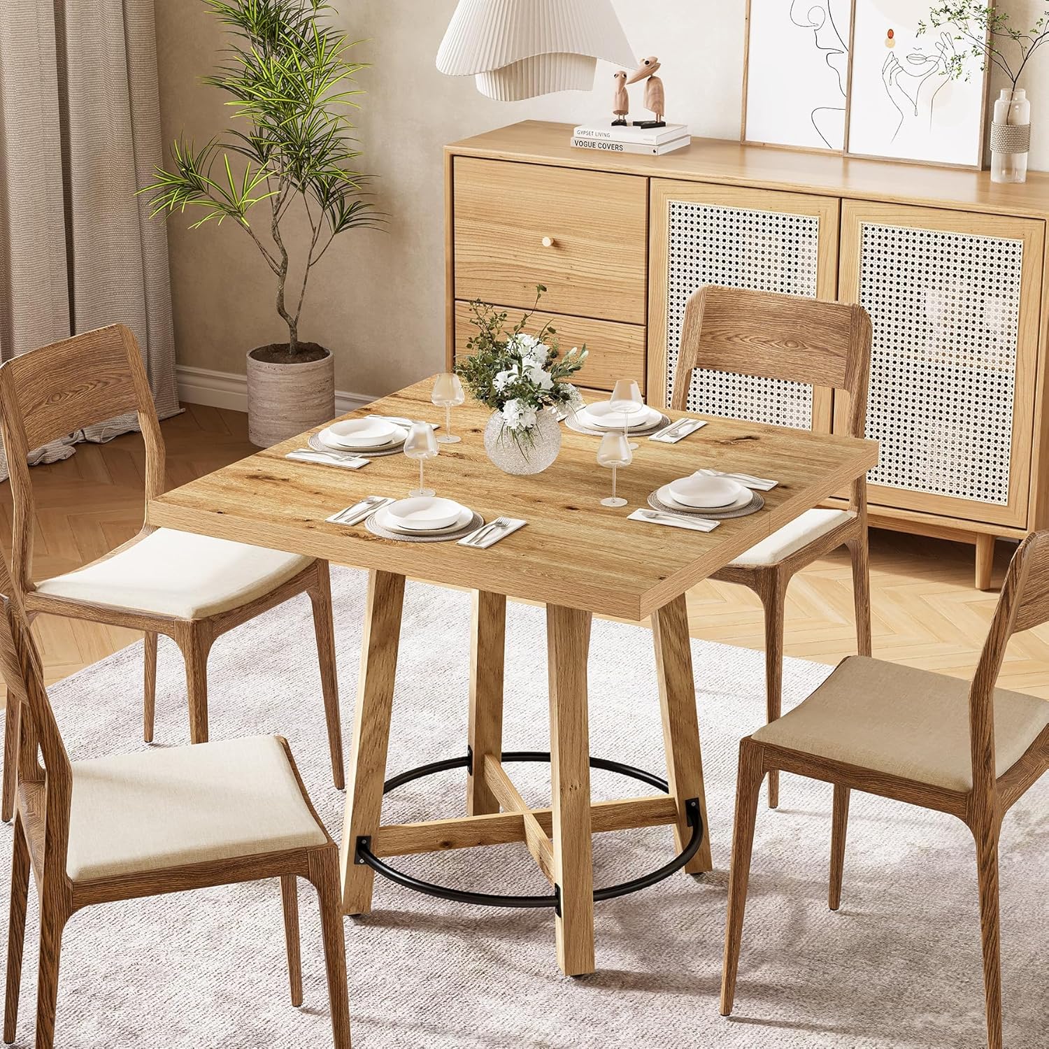Mid-Century Square Dining Table, Compact Brown & Black Kitchen Table for 2-4