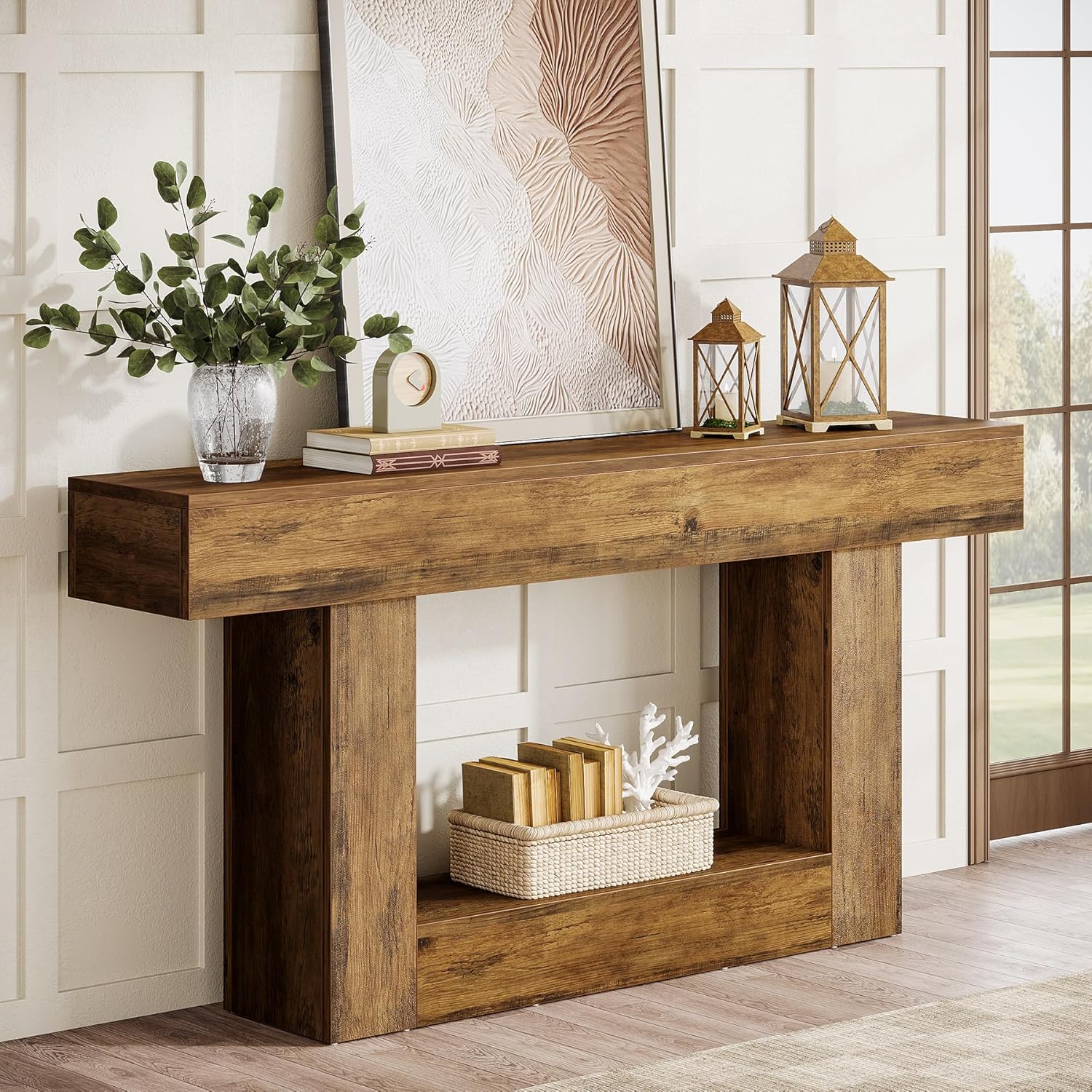 63" Distressed Wood Console Table, 2-Tier Sofa & Entry Table