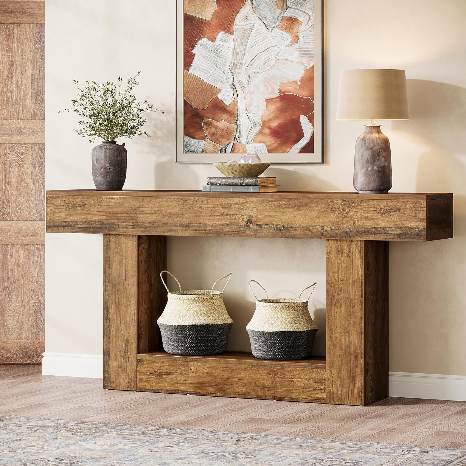 Distressed Wood Console Table 63" - 2-Tier Sofa & Entry Table