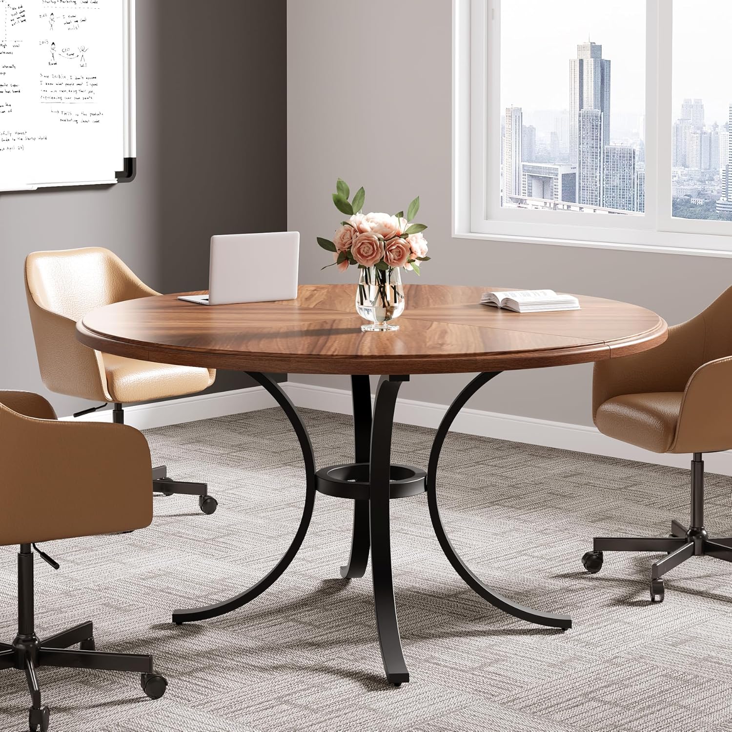 47" Round, Sturdy Metal-Base Conference Table