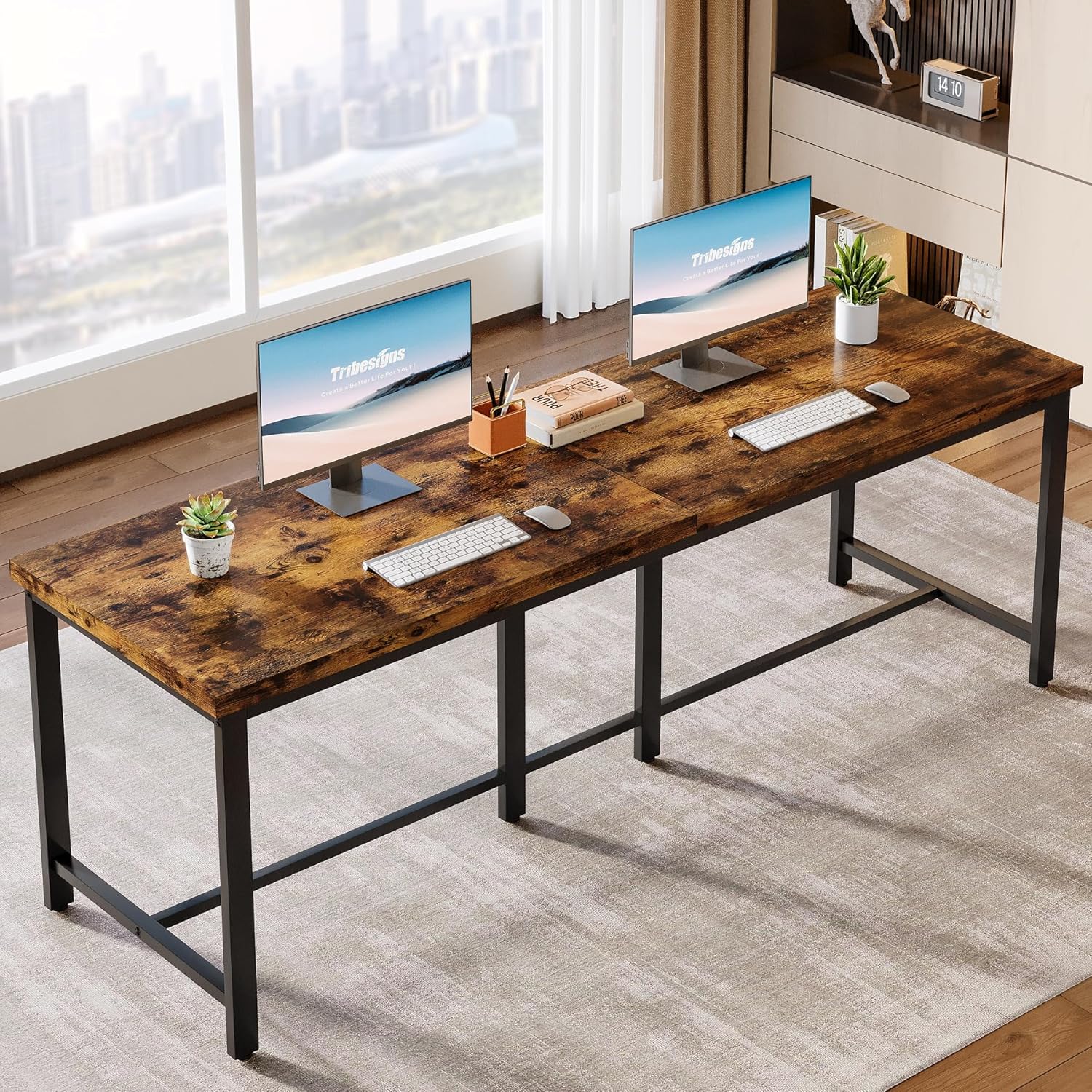 Double Computer Desk, 78.7 Inch Two-Person Study Table