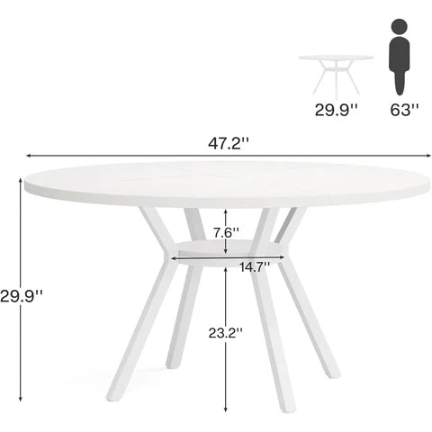 47"Dining Table, Modern Round Kitchen Table for 4