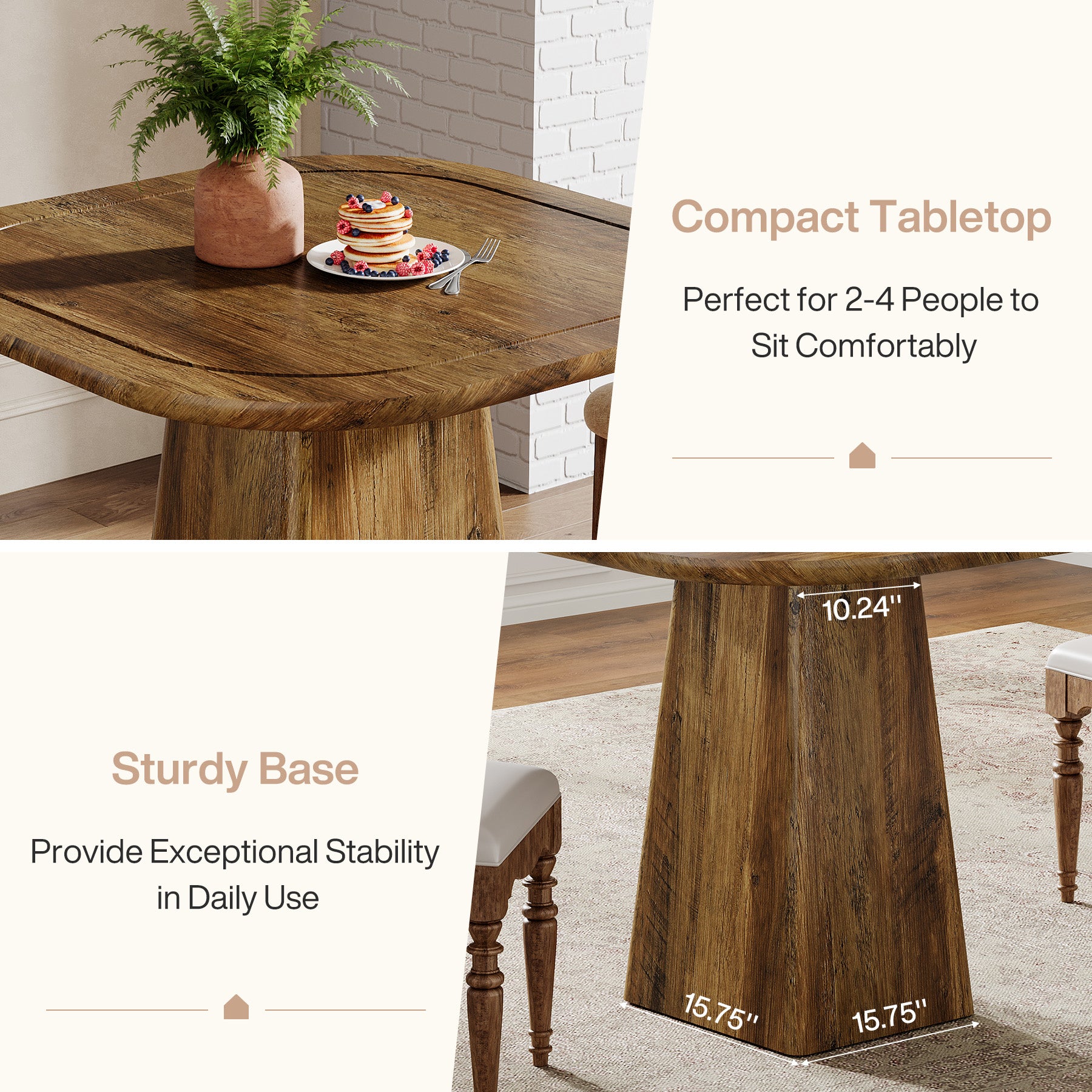 31.5-Inch Farmhouse Square Dining Table for 2–4, Rustic Kitchen Table for Small Spaces