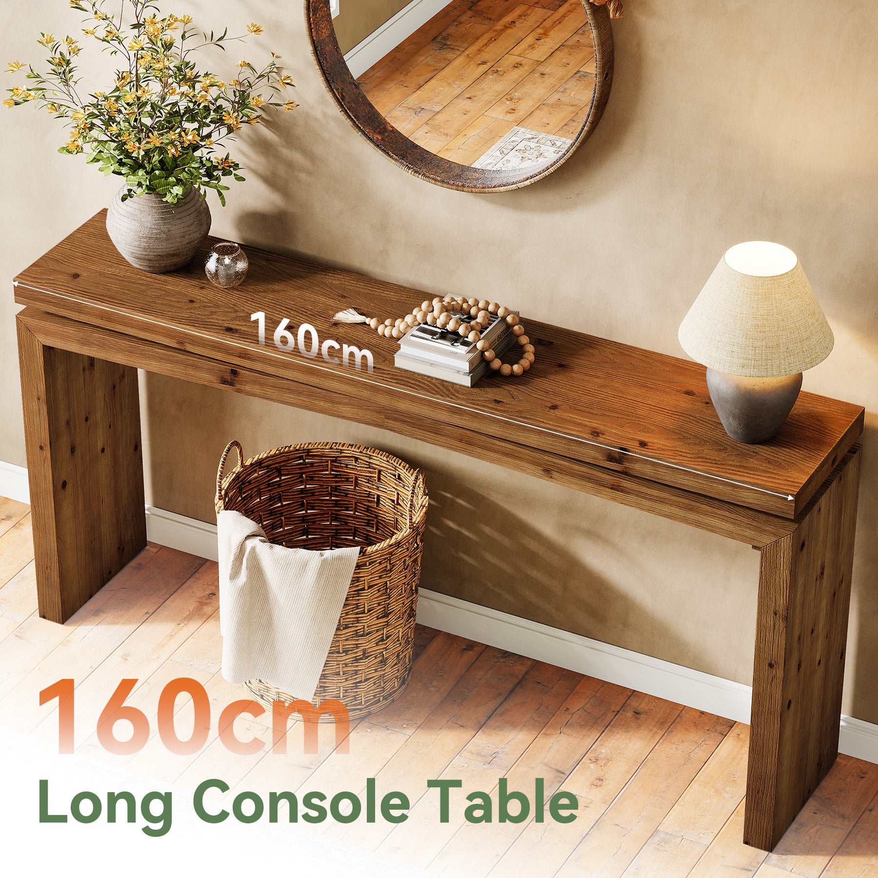 63-Inch Solid Wood Farmhouse Console Table, Long Sofa Table for Entryway
