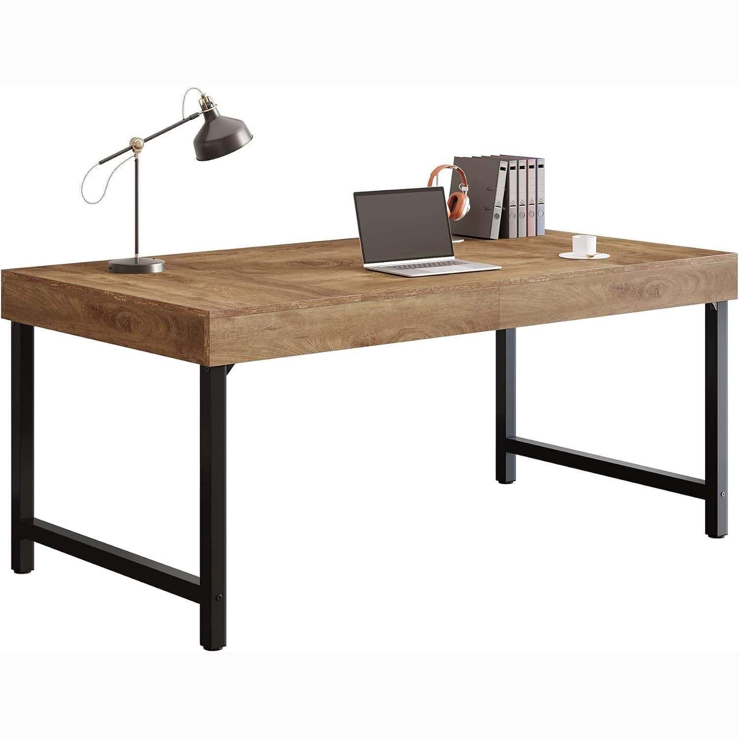 55" Industrial Executive Desk - Rustic Office Desk with Metal Legs, Study & Conference Workstation