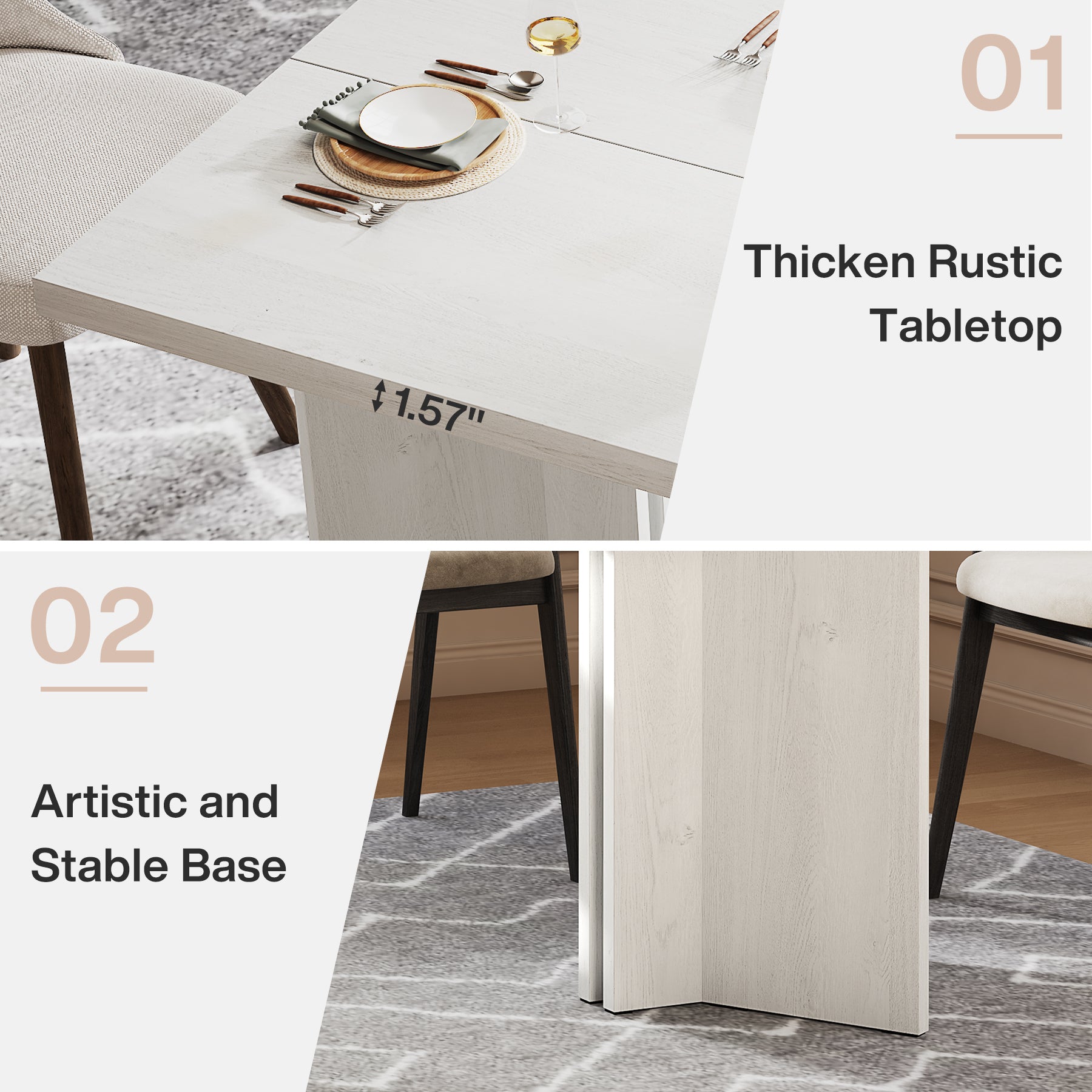 63" Farmhouse Dining Table, Kitchen Table with Large Tabletop for 4-6
