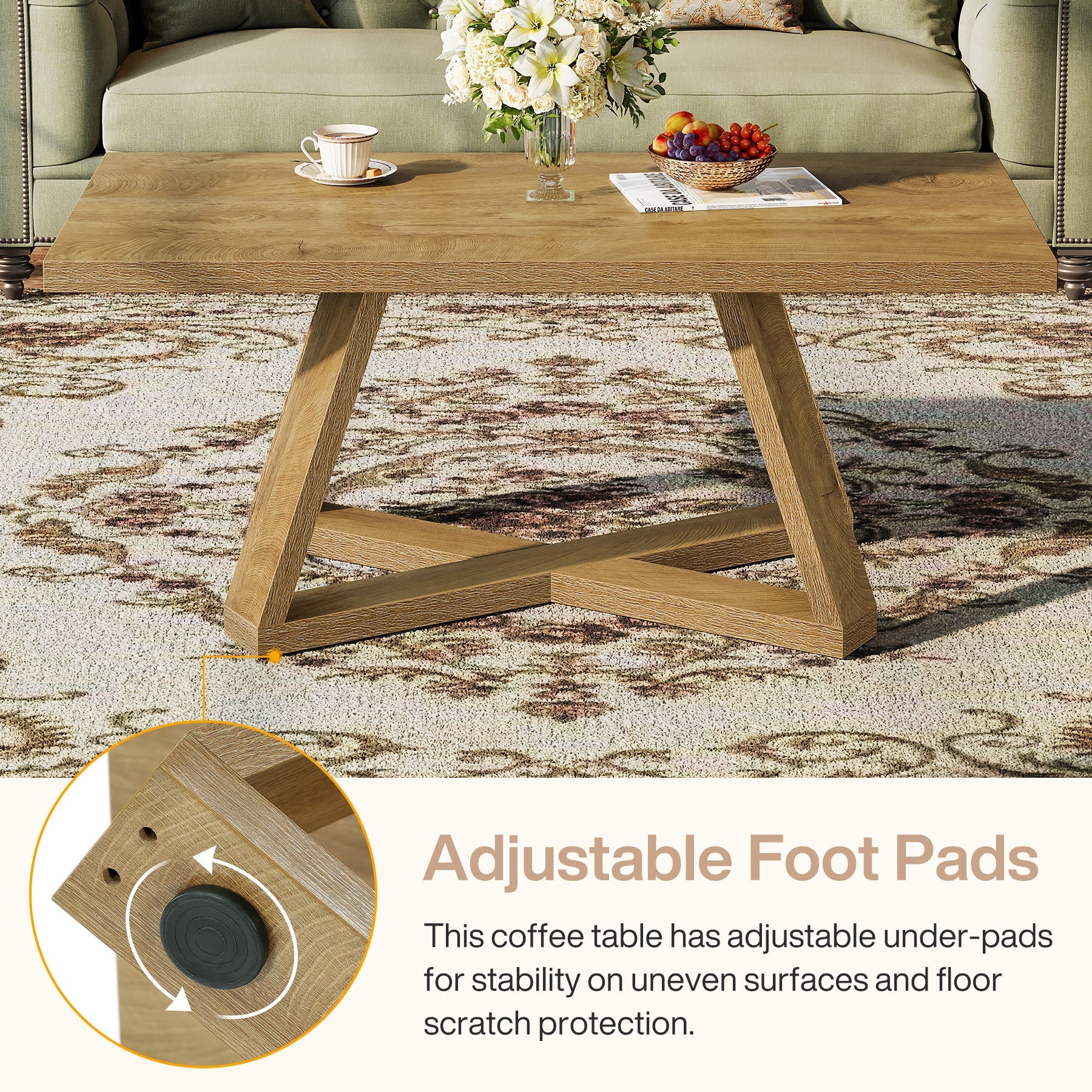 Tribesigns 47" Rectangle Coffee Table, Farmhouse Wooden Accent Table for Small Spaces