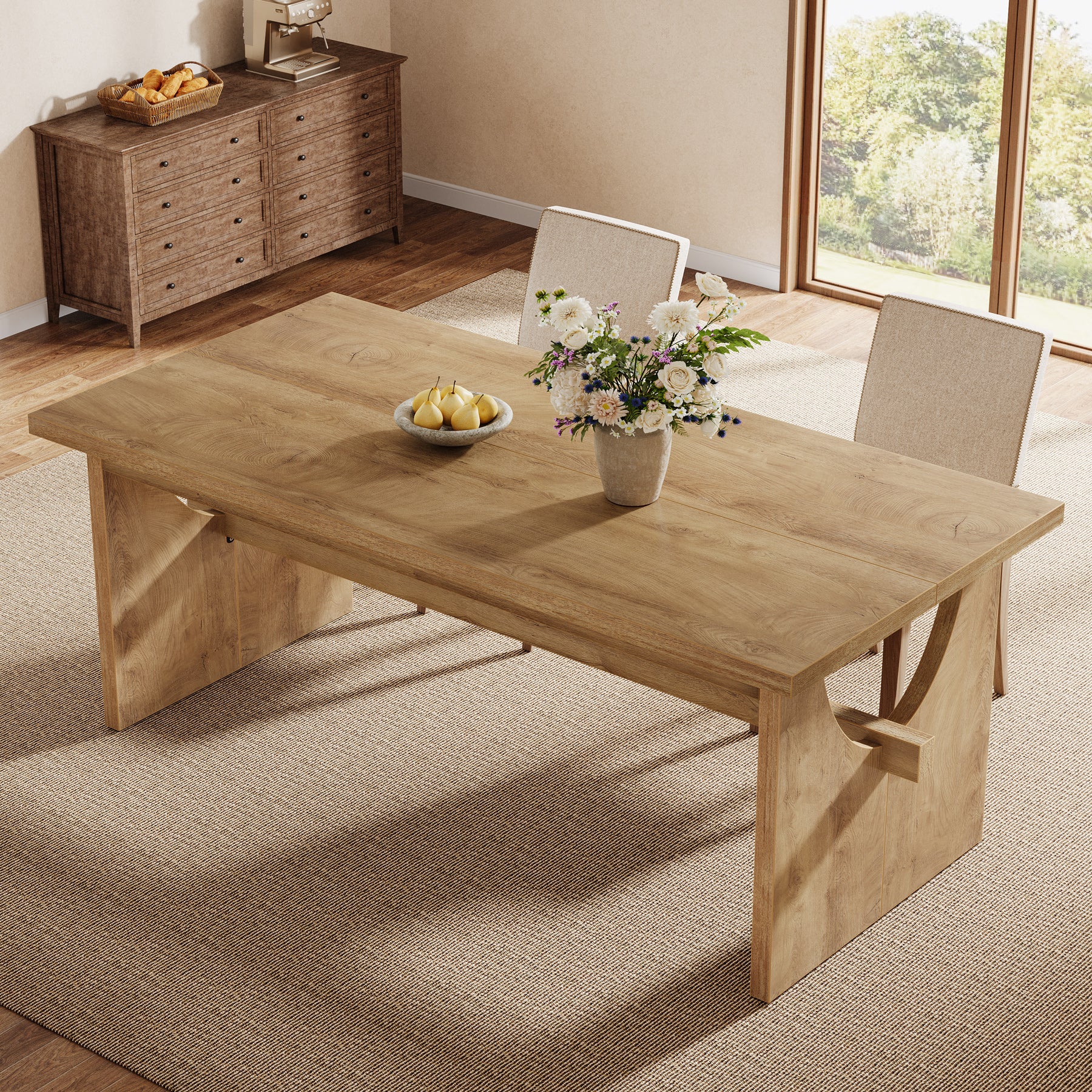 Tribesigns 63-Inch Farmhouse Dining Table for 4 to 6 People with Heavy Duty Double Base