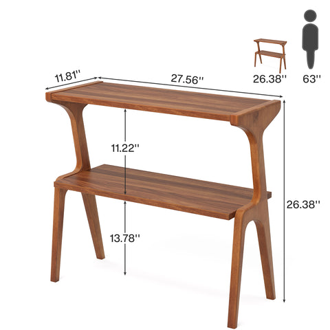 2-Tier End Table, Slim Sofa Side Table with Storage Shelf