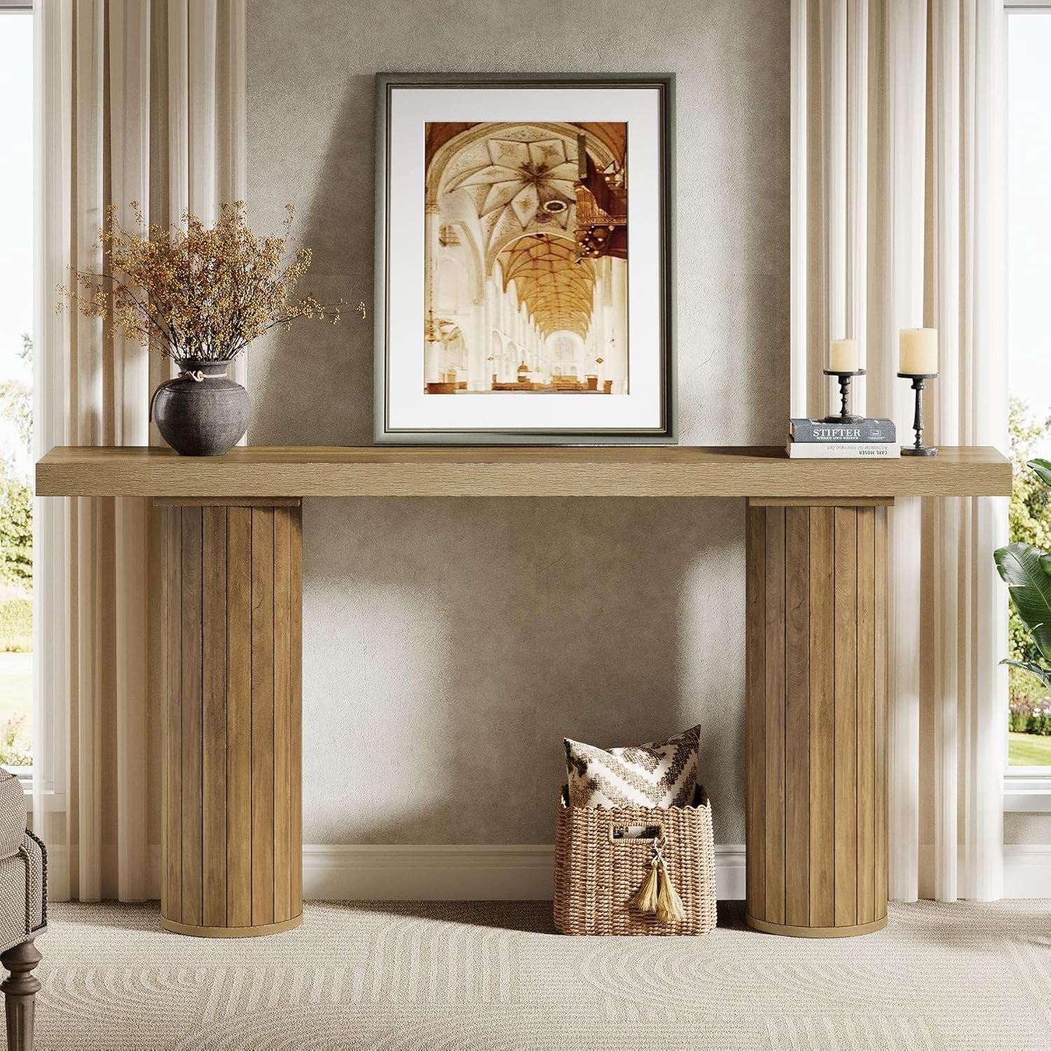 63" Farmhouse Console Table - Long Narrow Sofa Table for Living Room & Hallway