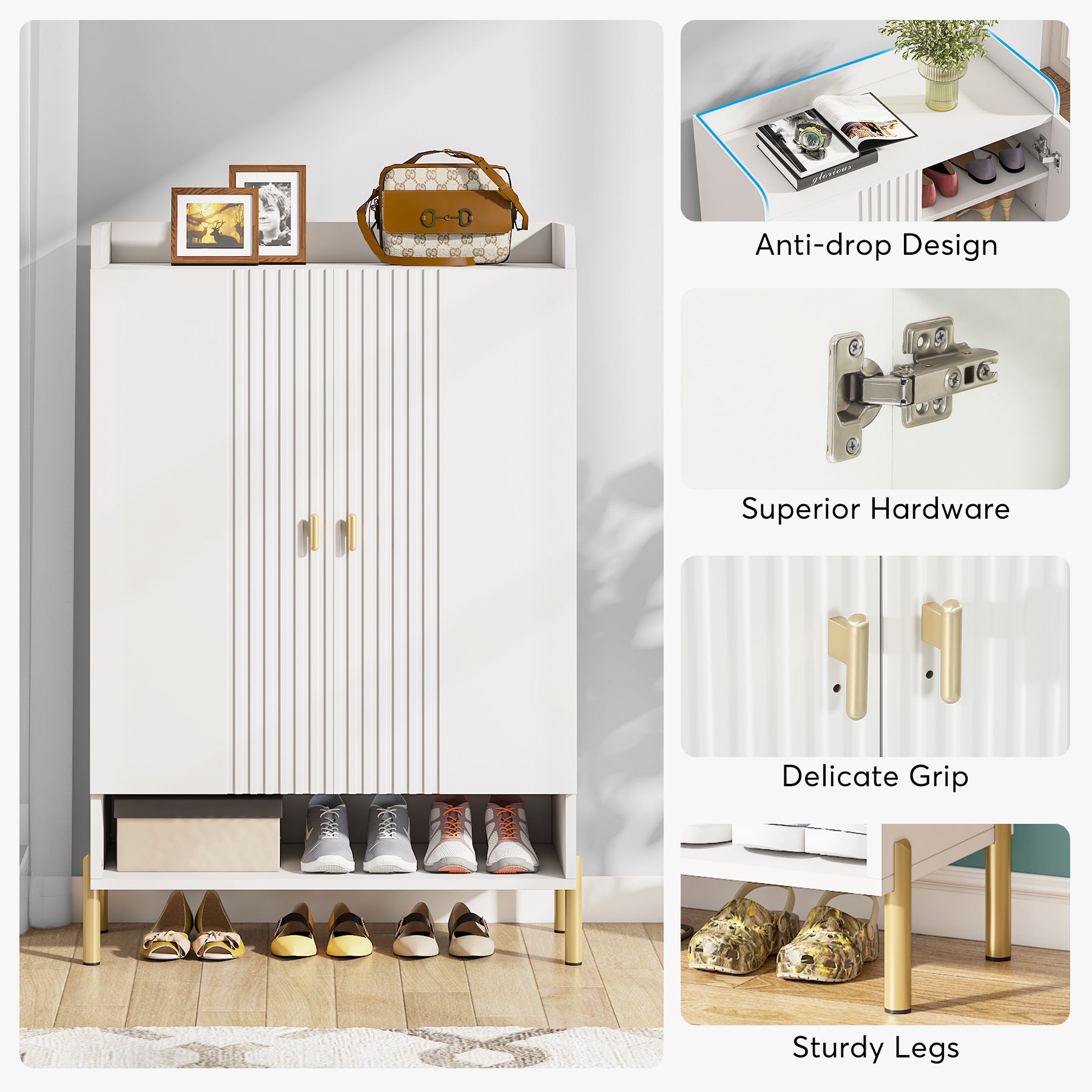 Tribesigns Slim 6-Tier Shoe Cabinet, Freestanding White Organizer with Doors for Entryway