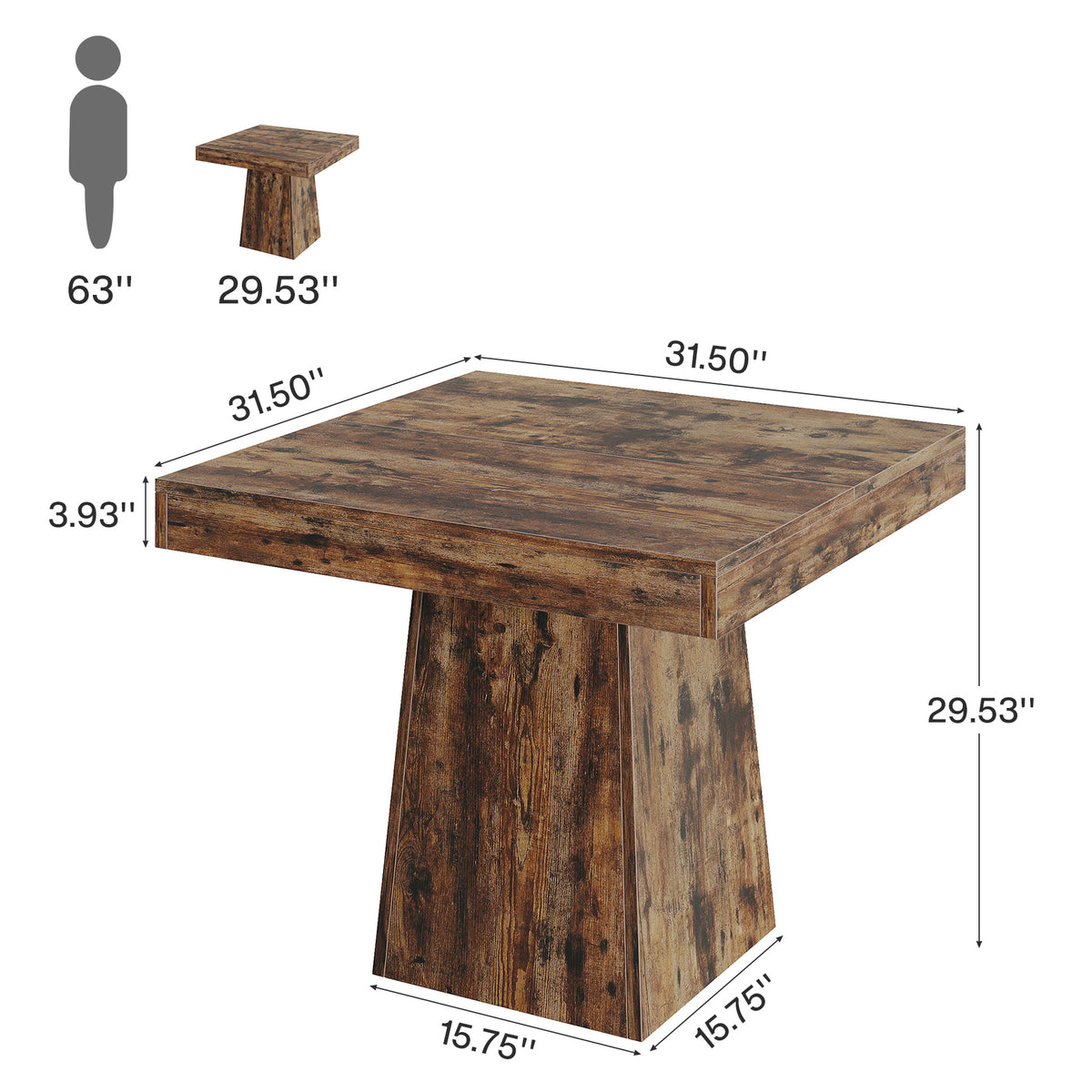 Tribesigns 31.5-Inch Square Dining Table for 4 with Pedestal Base, Farmhouse Kitchen Table