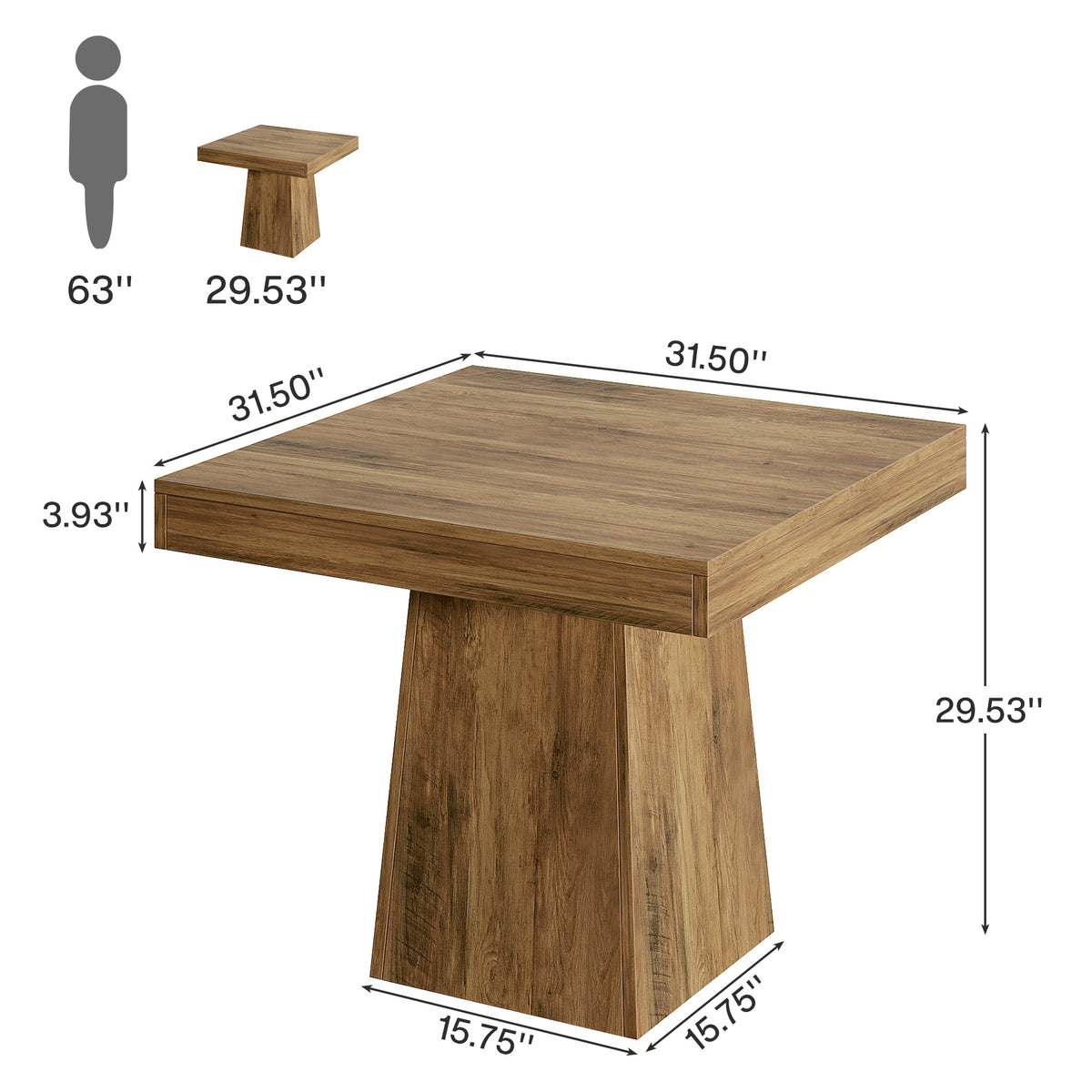 Tribesigns 31.5-Inch Square Dining Table for 4 with Pedestal Base, Farmhouse Kitchen Table
