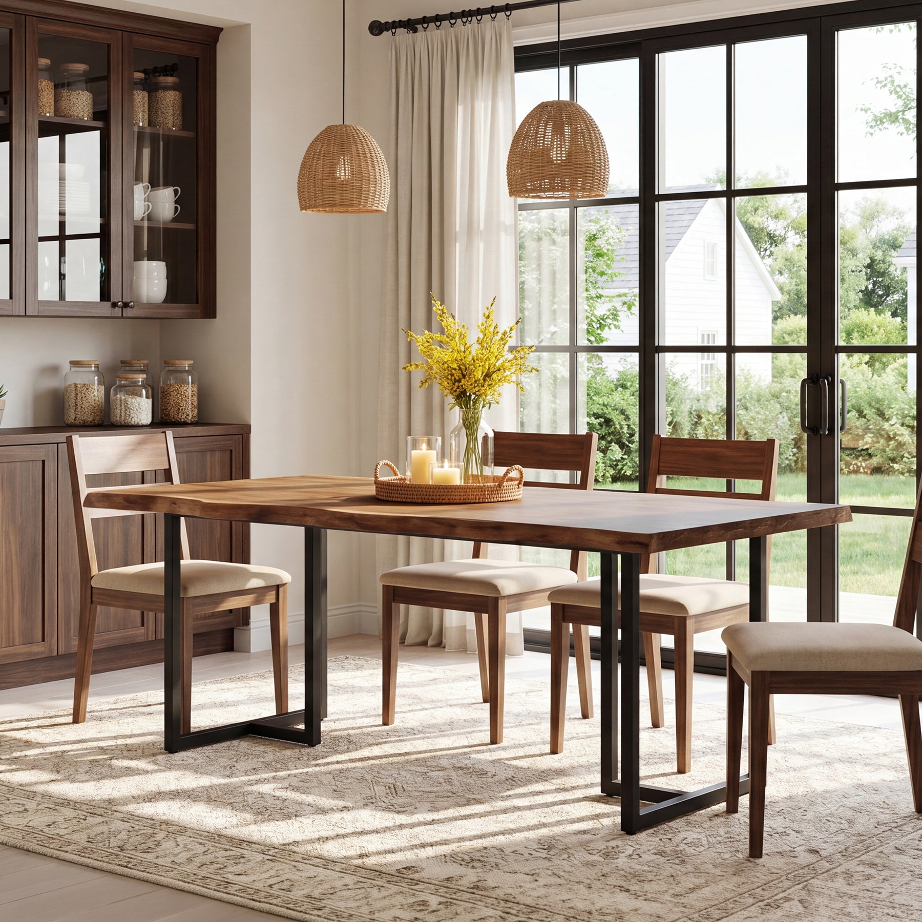 Tribesigns 63-Inch Solid Wood Dining Table with Live-Edge Inspired Top and Metal U-Frame, Industrial Kitchen Table for 4-6 People