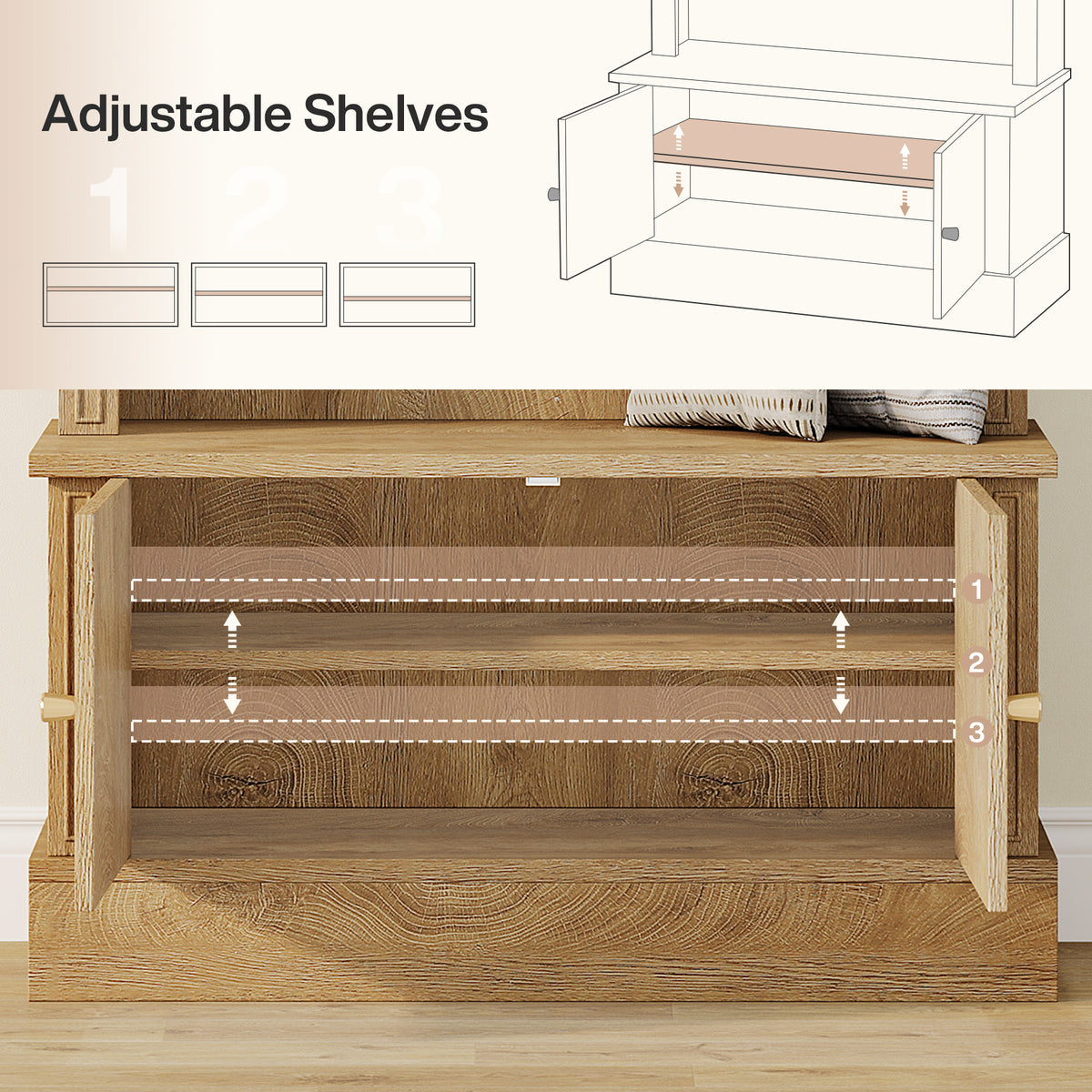 4-in-1 Hall Tree with Shoe Bench and Storage Cabinet, Entryway Coat Rack with Hooks and Top Shelf