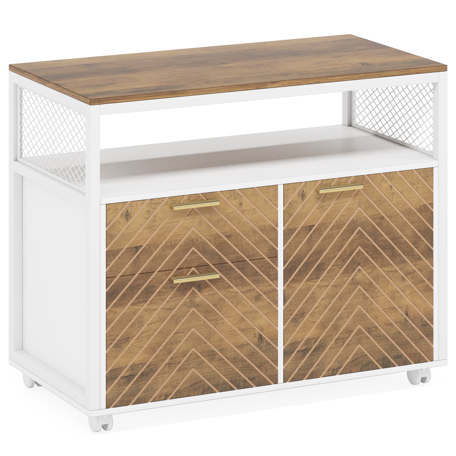 Tribesigns Modern File Cabinet with Drawers, Lateral Filing Cabinet Printer Stand with Storage Shelves and Rolling Casters for Home Office
