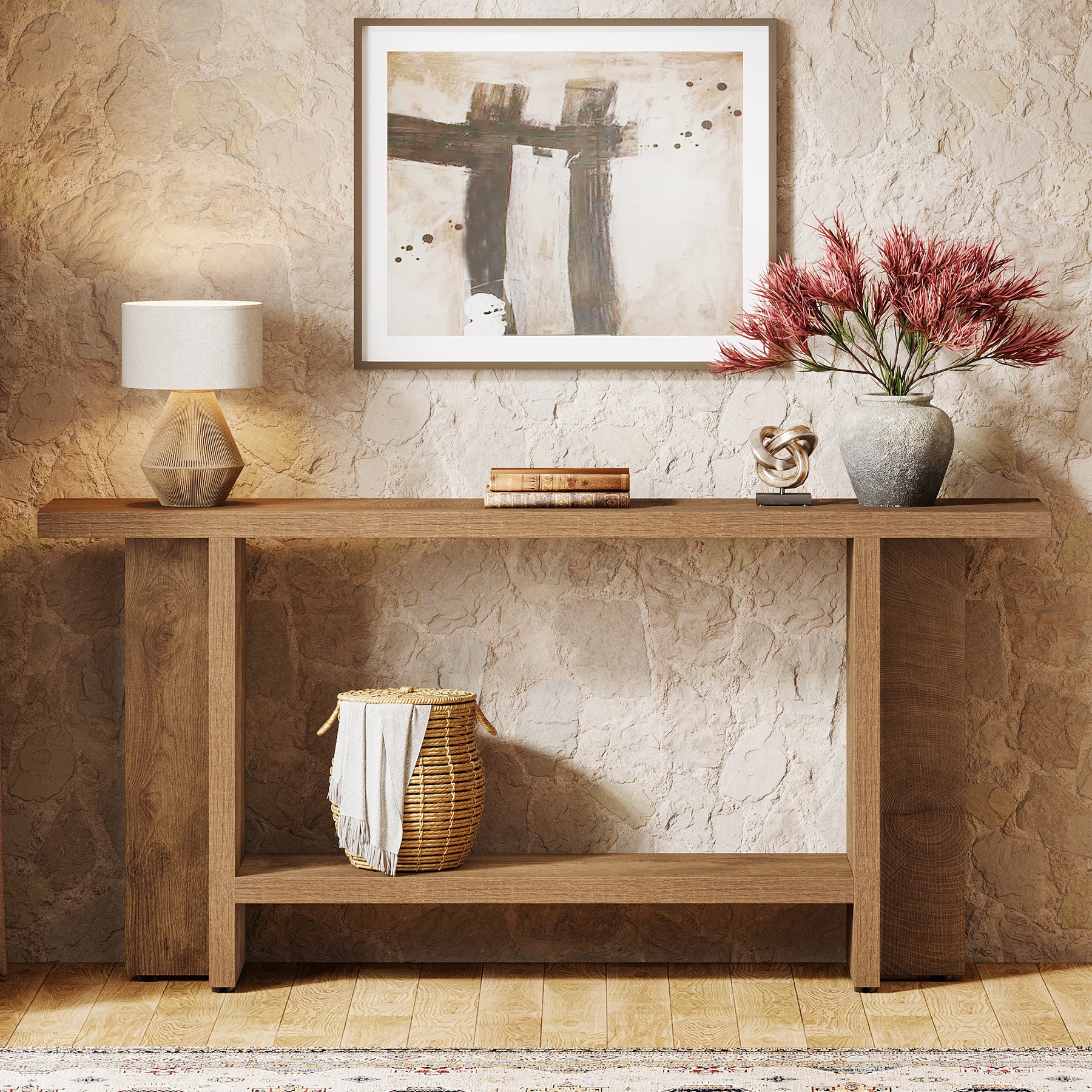 Tribesigns 59" Console Table, Farmhouse Sofa & Hallway Table with Double Storage