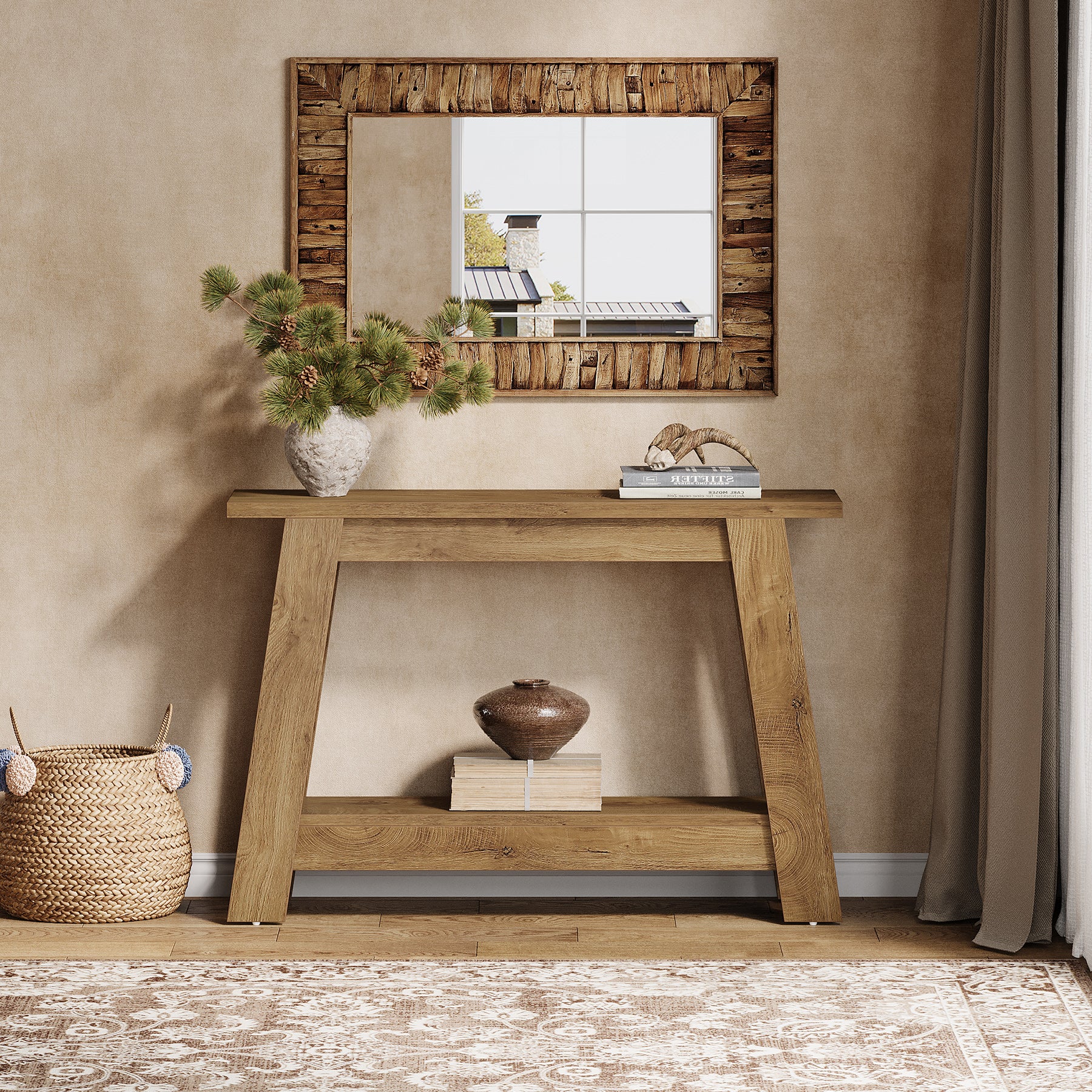 41.3" Rustic Farmhouse Console Table - 2-Tier Narrow Entryway Table with Storage