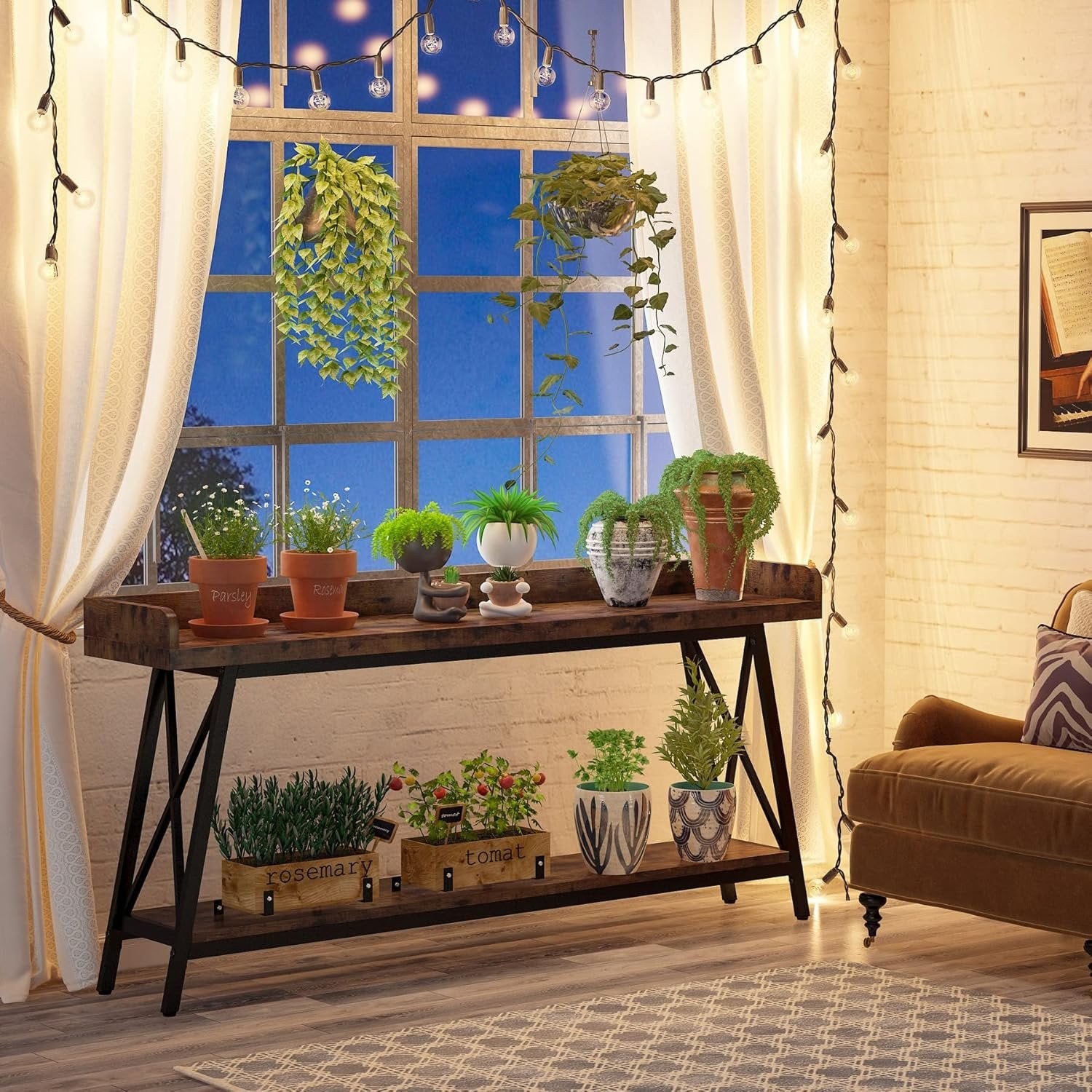 70.9-Inch Extra Long Sofa Table, Rustic Industrial Narrow Console for Entryway and Living Room