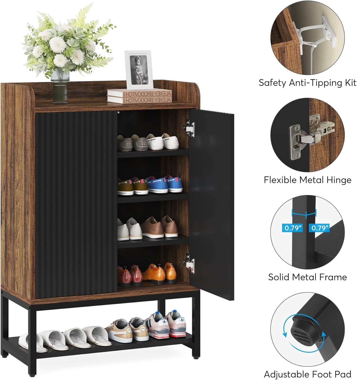 28.74” Shoe Cabinet with Doors, 5-Tier Shoe Storage Organizer for Entryway and Hallway
