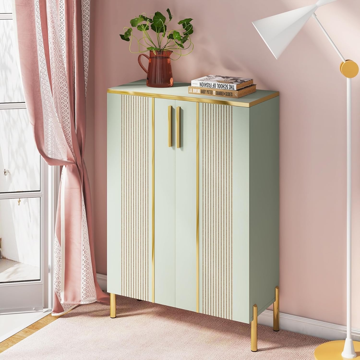 39.37-Inch Shoe Cabinet with Doors, 6-Tier Wooden Storage Organizer with Adjustable Shelves