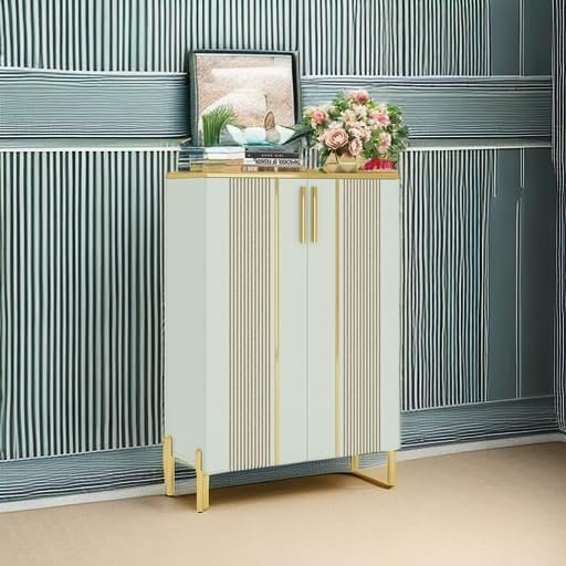 39.37-Inch Shoe Cabinet with Doors, 6-Tier Wooden Storage Organizer with Adjustable Shelves