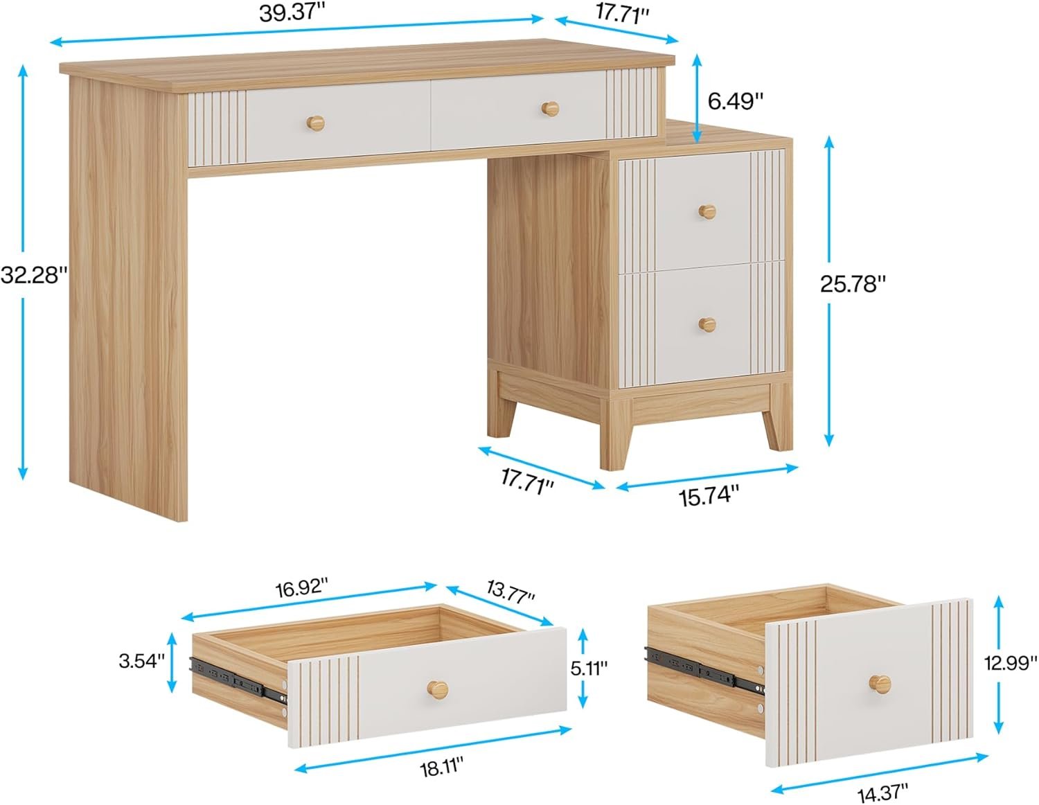 51-Inch Makeup Vanity Desk, Modern Dressing Table with 4 Drawers for Bedroom Organization
