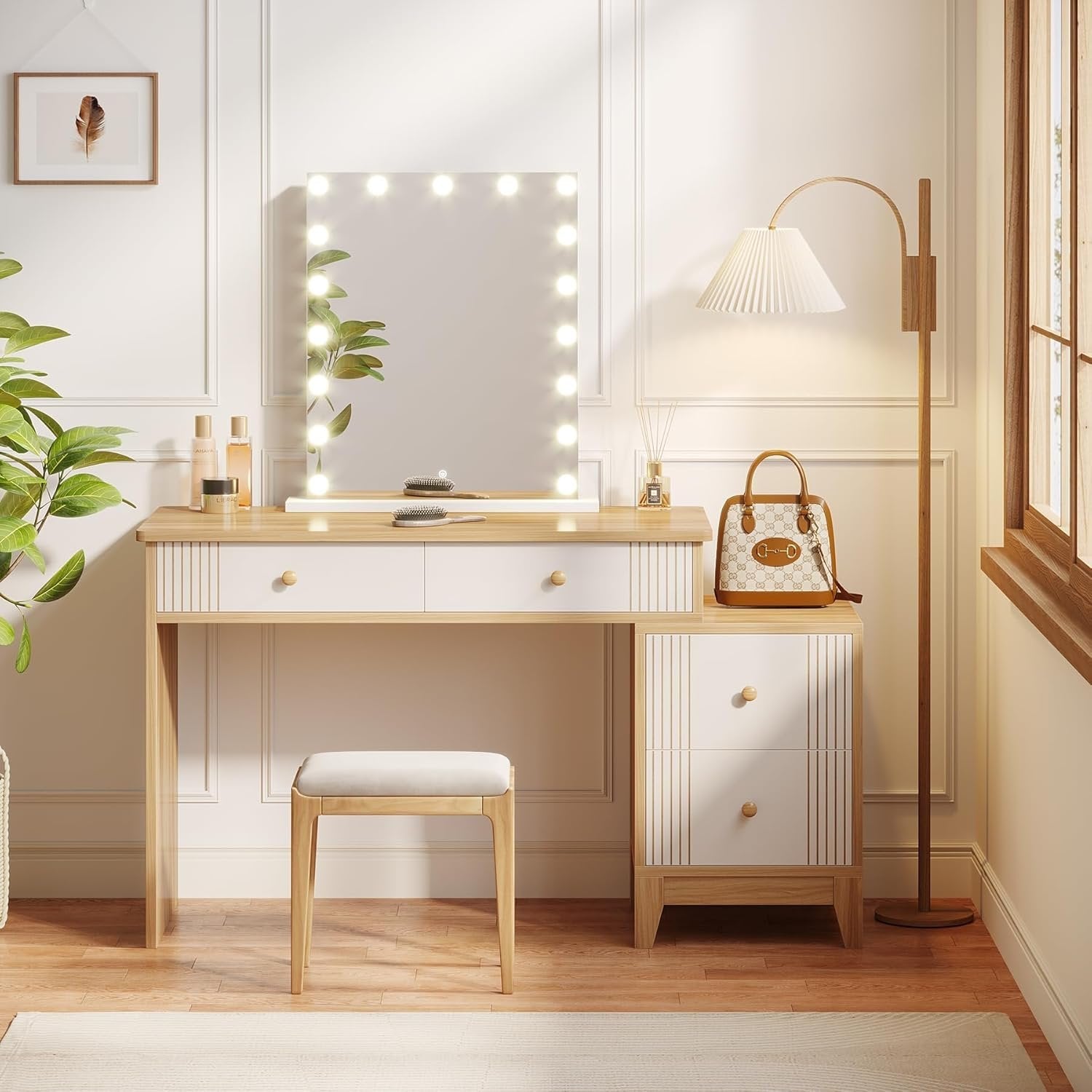51-Inch Makeup Vanity Desk, Modern Dressing Table with 4 Drawers for Bedroom Organization